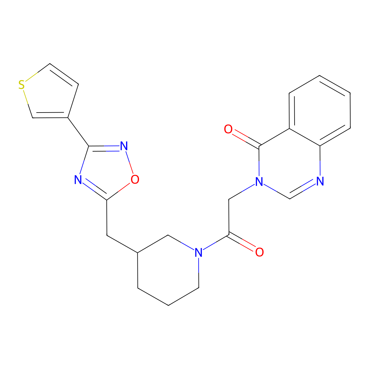3-(2-oxo-2-(3-((3-(thiophen-3-yl)-1,2,4-oxadiazol-5-yl)methyl)piperidin-1-yl)ethyl)quinazolin-4(3H)-one molecular structure, CAS 1704650-33-8