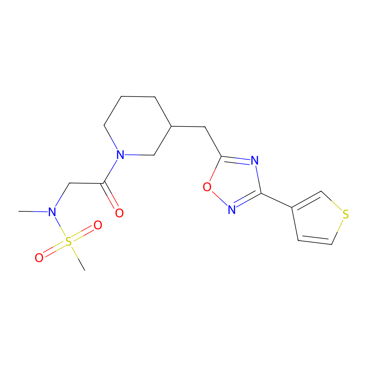 N-methyl-N-[2-oxo-2-(3-{[3-(thiophen-3-yl)-1,2,4-oxadiazol-5-yl]methyl}piperidin-1-yl)ethyl]methanesulfonamide molecular structure, CAS 1704651-62-6