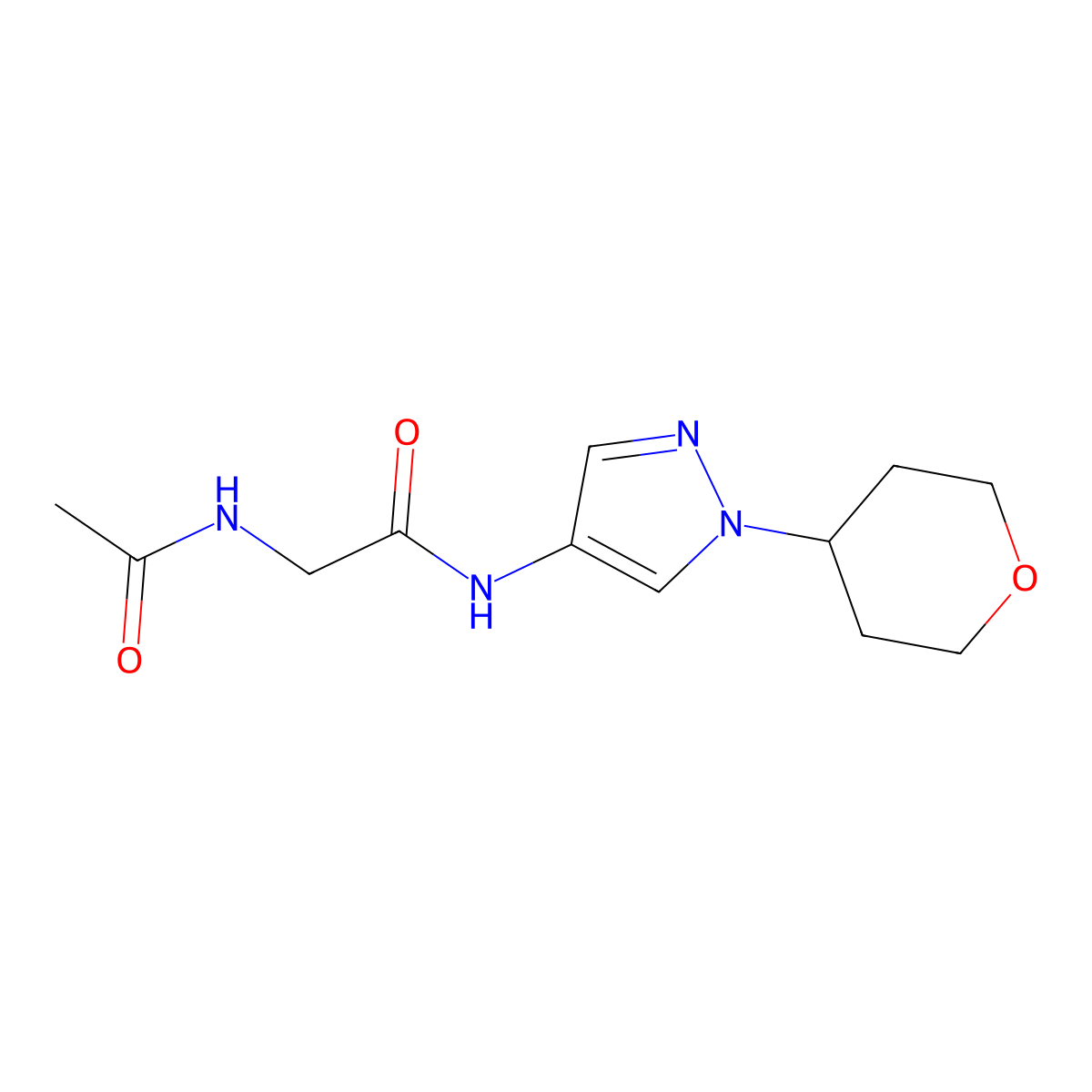 2-acetamido-N-(1-(tetrahydro-2H-pyran-4-yl)-1H-pyrazol-4-yl)acetamide molecular structure, CAS 1704658-08-1
