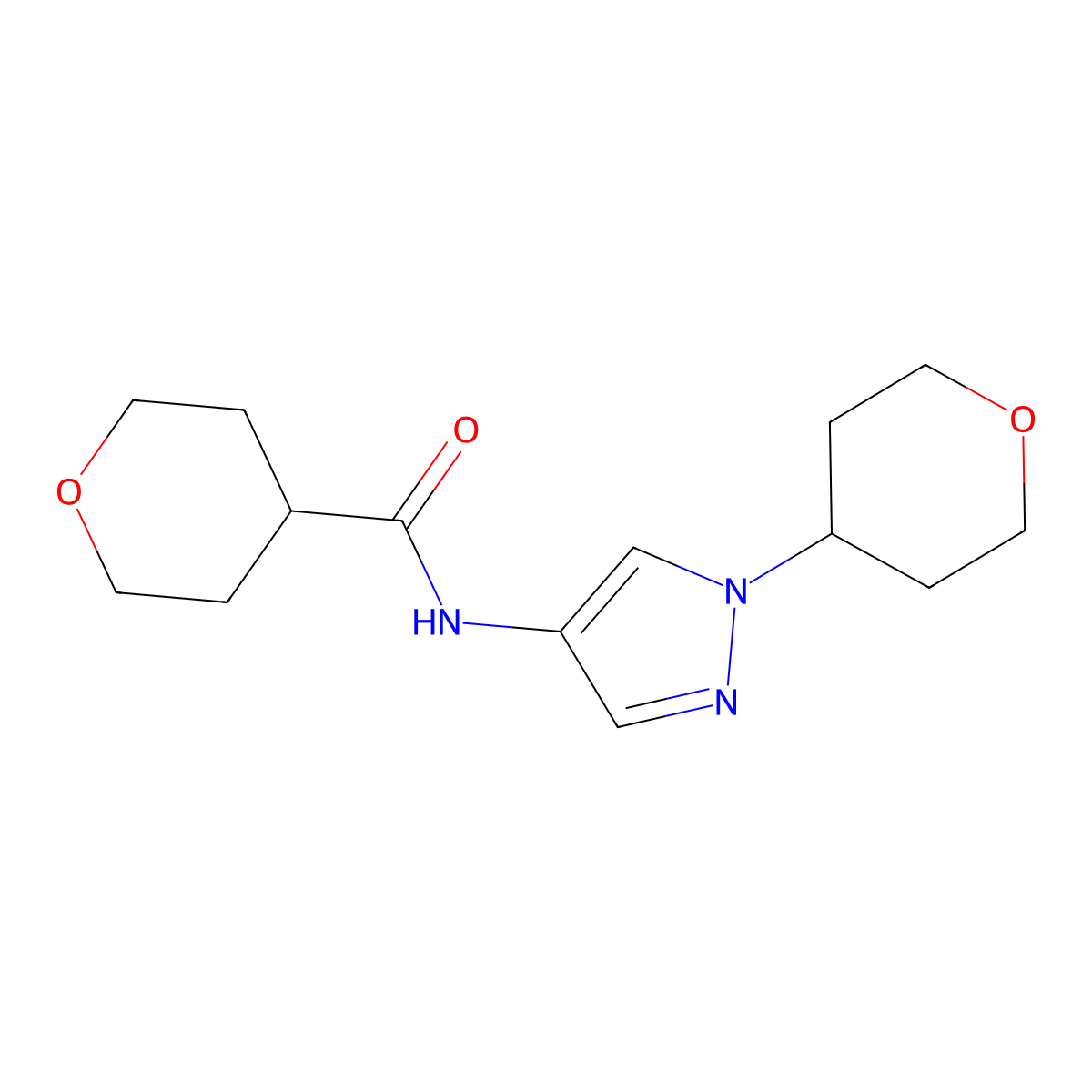N-(1-(tetrahydro-2H-pyran-4-yl)-1H-pyrazol-4-yl)tetrahydro-2H-pyran-4-carboxamide molecular structure, CAS 1704658-35-4