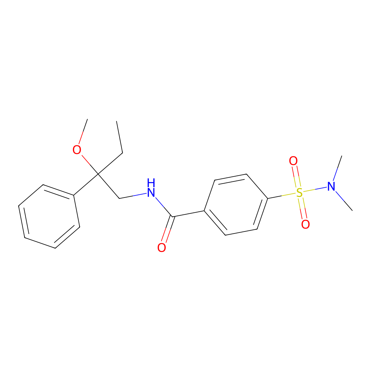 4-(N,N-dimethylsulfamoyl)-N-(2-methoxy-2-phenylbutyl)benzamide molecular structure, CAS 1704669-95-3