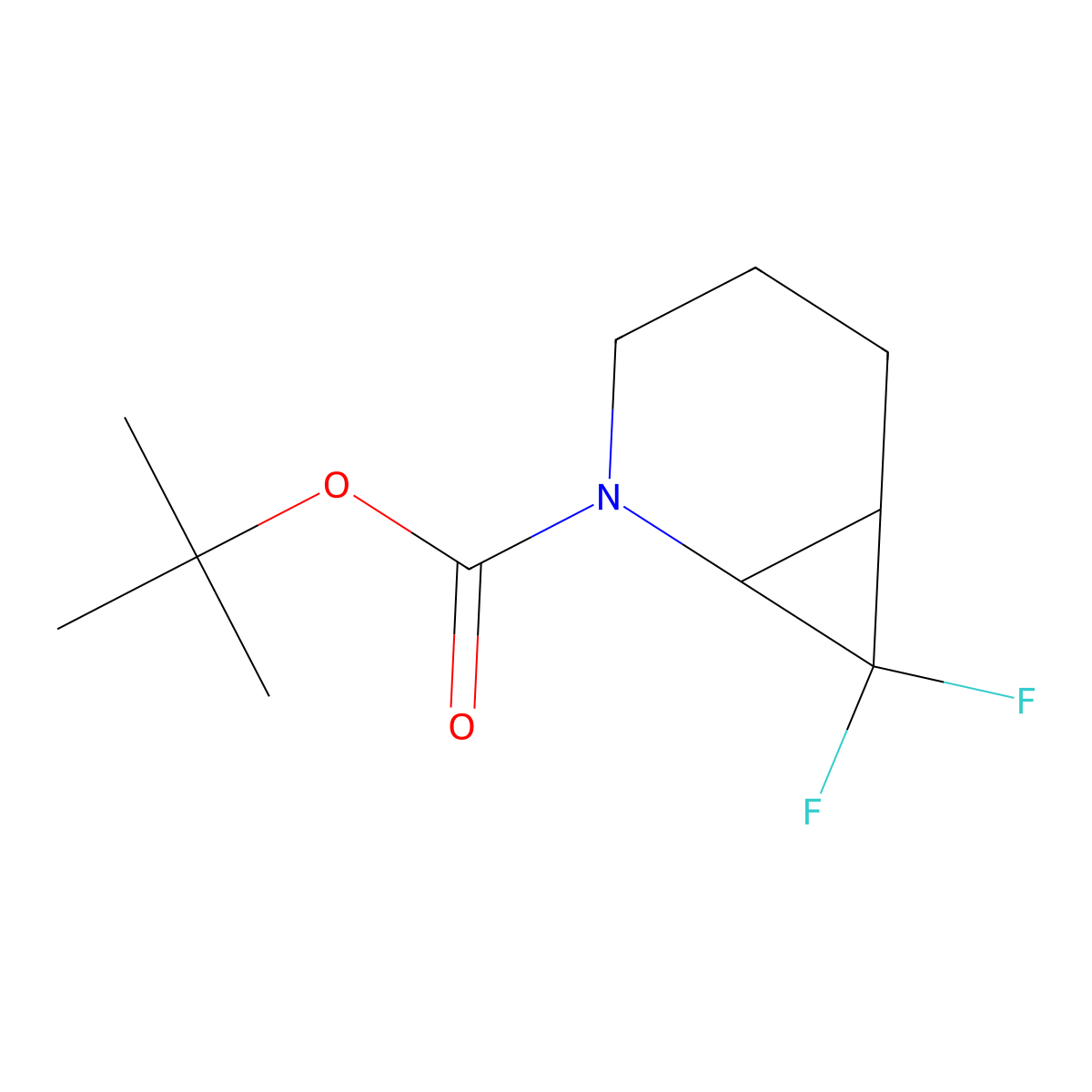 Tert-butyl 7,7-difluoro-2-azabicyclo(4.1.0)heptane-2-carboxylate molecular structure, CAS 1704724-76-4