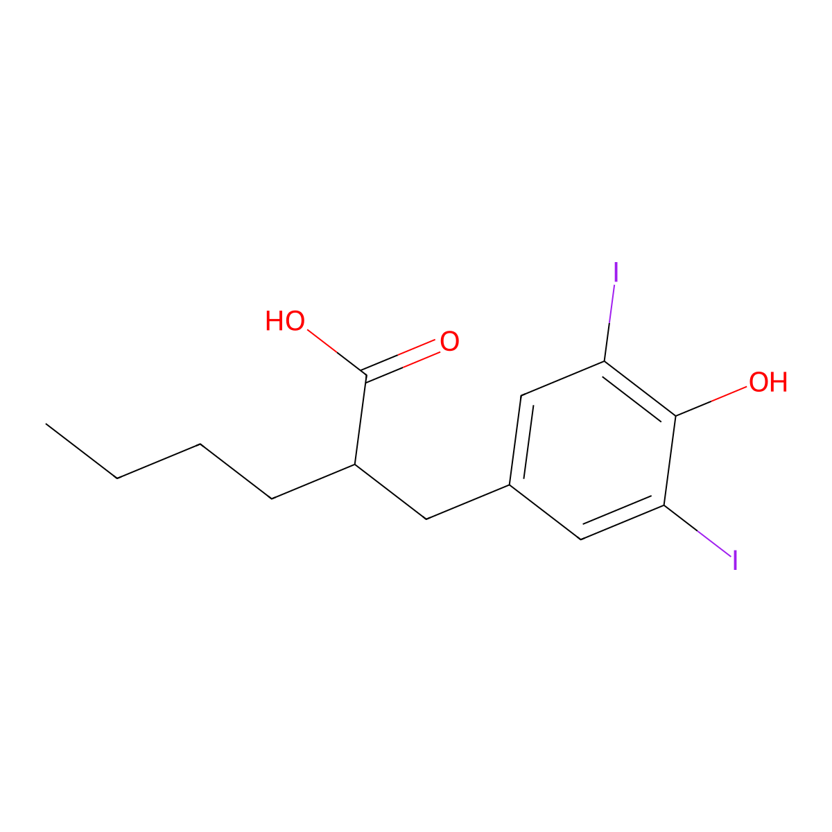 2-(4-Hydroxy-3,5-diiodobenzyl)hexanoic acid molecular structure, CAS 17048-40-7