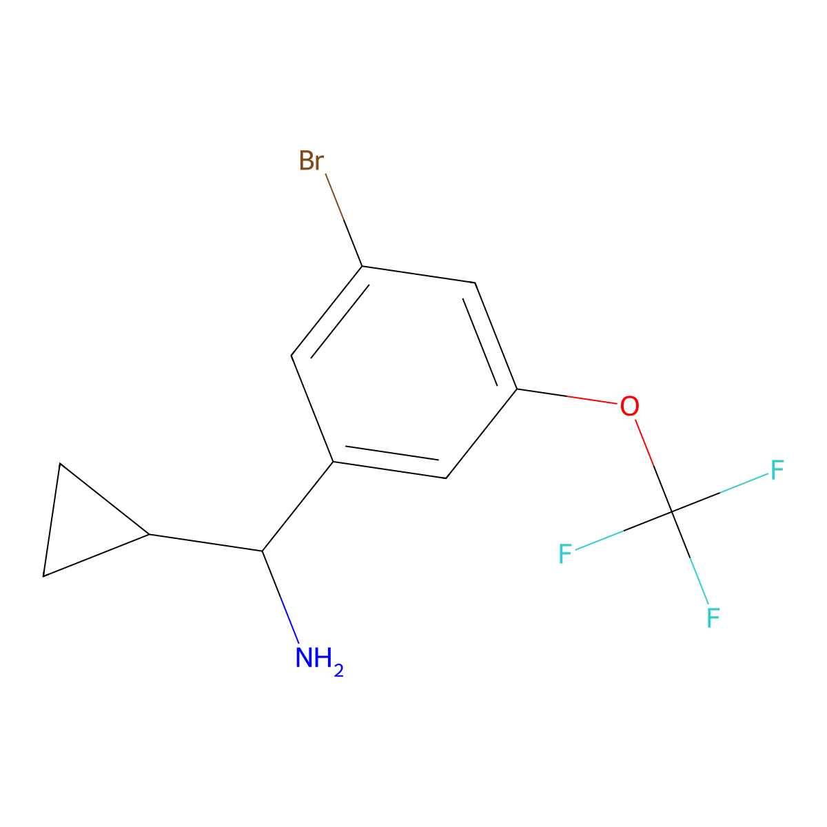 Benzenemethanamine, 3-bromo-alpha-cyclopropyl-5-(trifluoromethoxy)-, (alphaS)- molecular structure, CAS 1704907-08-3