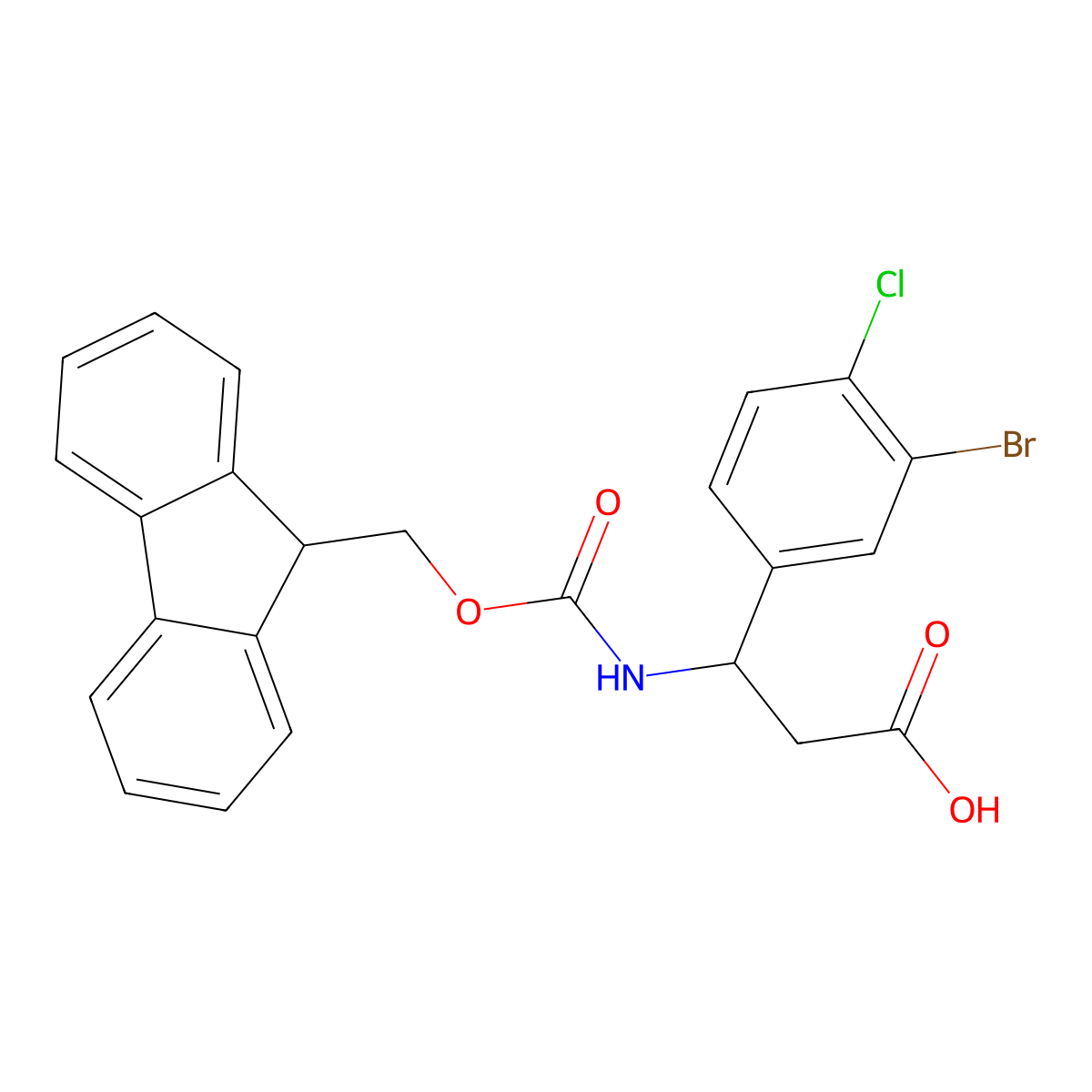 (3S)-3-(3-bromo-4-chlorophenyl)-3-({[(9H-fluoren-9-yl)methoxy]carbonyl}amino)propanoic acid molecular structure, CAS 1704960-25-7