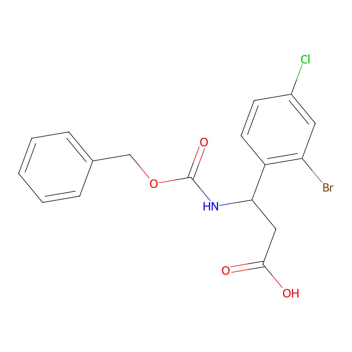 (3R)-3-{[(benzyloxy)carbonyl]amino}-3-(2-bromo-4-chlorophenyl)propanoic acid molecular structure, CAS 1704966-90-4