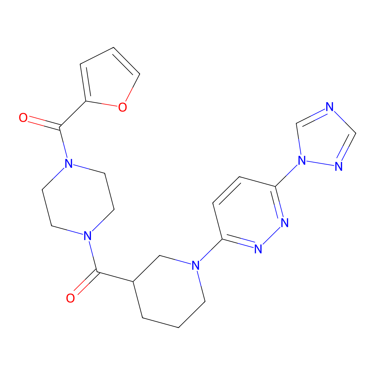 (1-(6-(1H-1,2,4-triazol-1-yl)pyridazin-3-yl)piperidin-3-yl)(4-(furan-2-carbonyl)piperazin-1-yl)methanone molecular structure, CAS 1704972-11-1