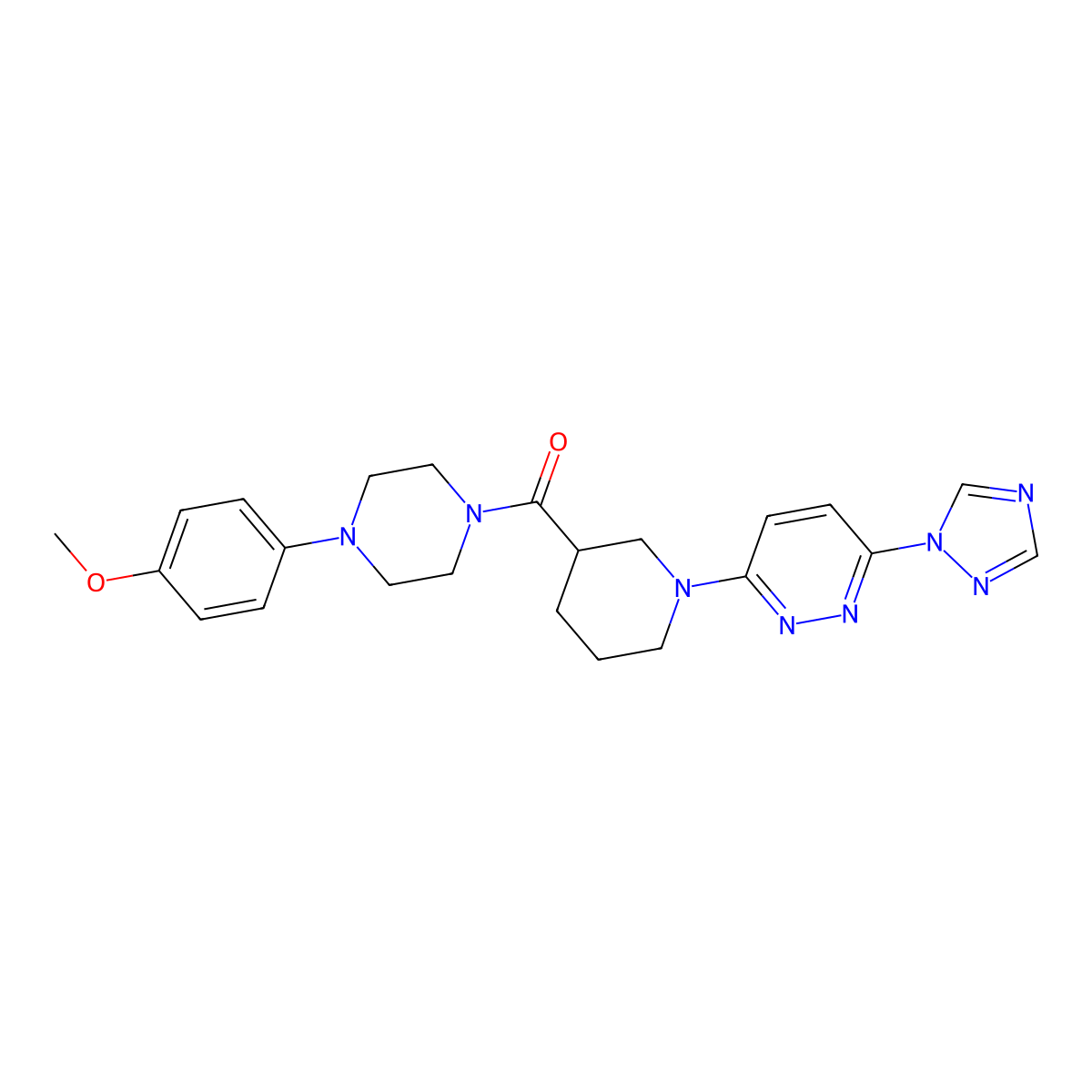 (1-(6-(1H-1,2,4-triazol-1-yl)pyridazin-3-yl)piperidin-3-yl)(4-(4-methoxyphenyl)piperazin-1-yl)methanone molecular structure, CAS 1704972-30-4