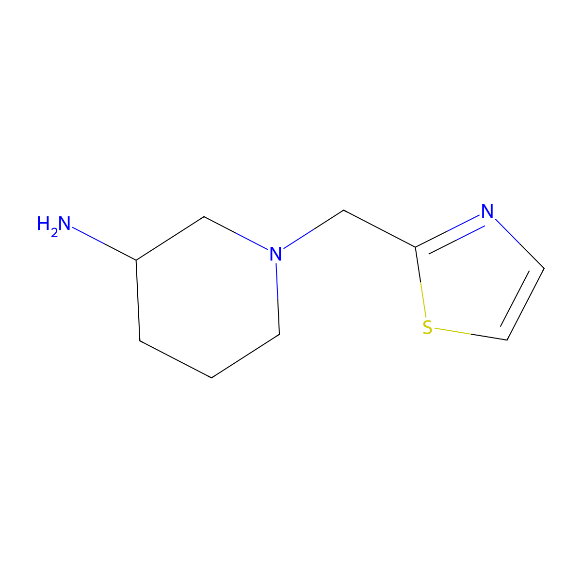 (3R)-1-[(1,3-thiazol-2-yl)methyl]piperidin-3-amine molecular structure, CAS 1704975-25-6