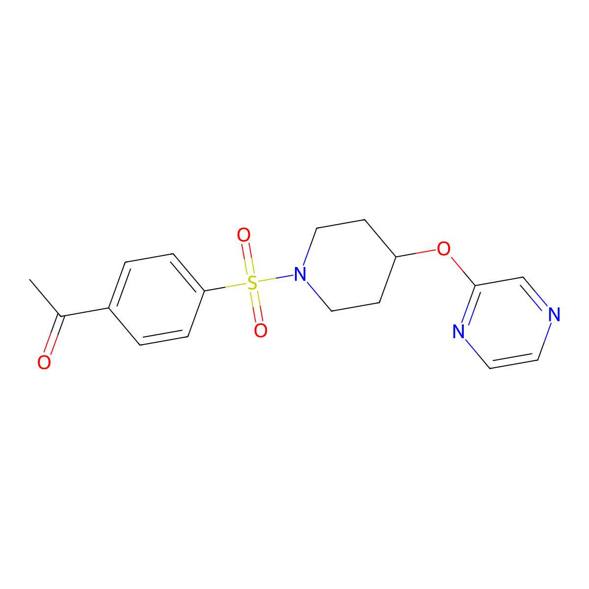 1-(4-((4-(Pyrazin-2-yloxy)piperidin-1-yl)sulfonyl)phenyl)ethanone molecular structure, CAS 1704987-49-4