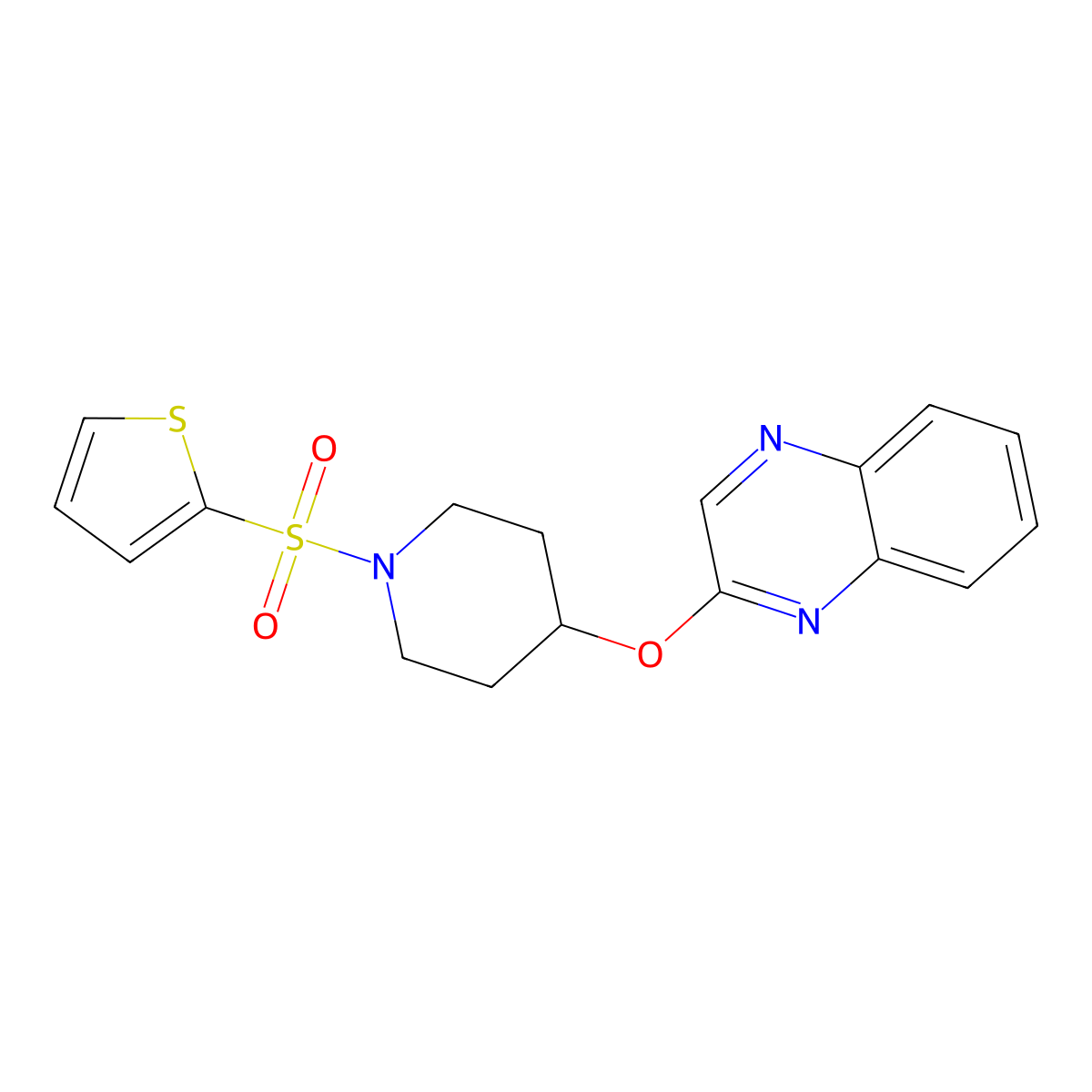 2-((1-(Thiophen-2-ylsulfonyl)piperidin-4-yl)oxy)quinoxaline molecular structure, CAS 1704988-29-3
