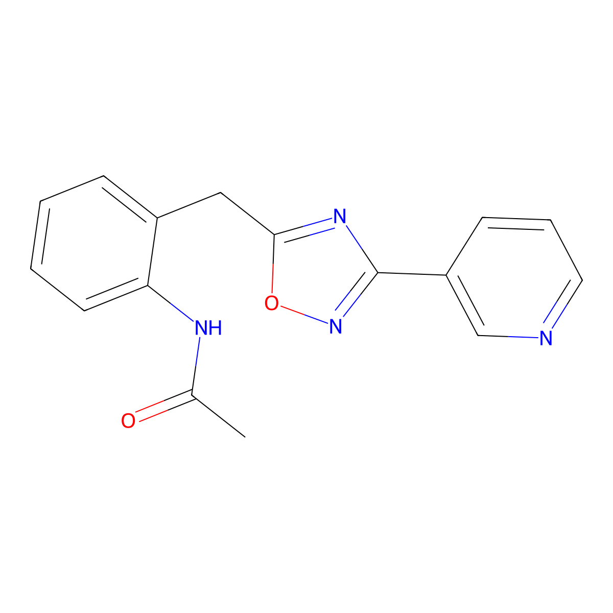 N-(2-{[3-(pyridin-3-yl)-1,2,4-oxadiazol-5-yl]methyl}phenyl)acetamide molecular structure, CAS 1704994-18-2