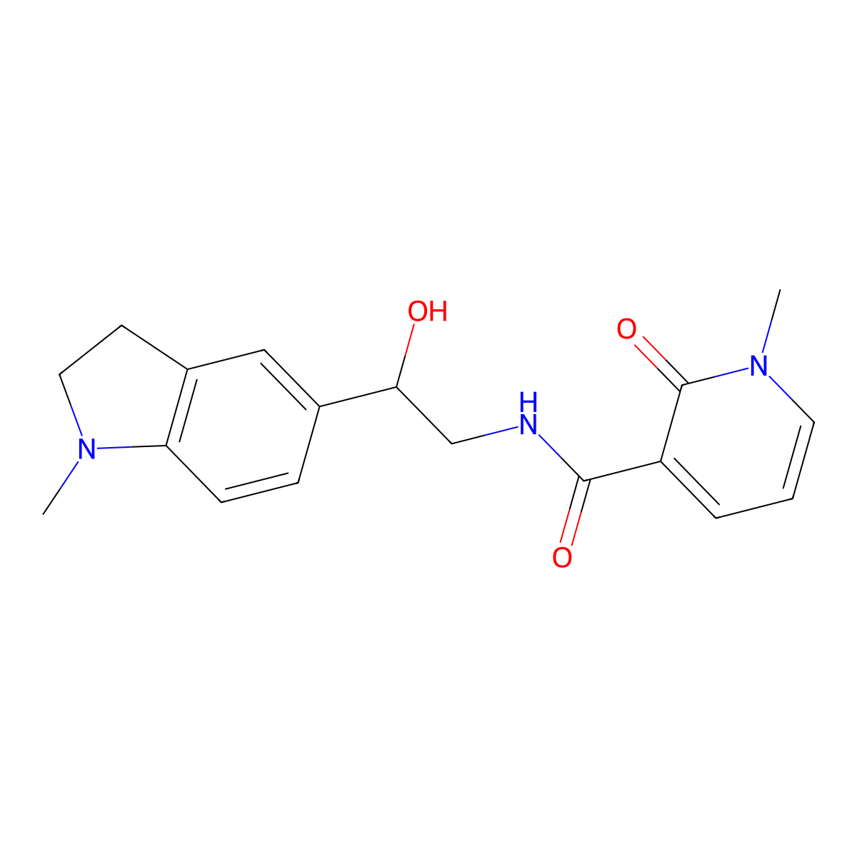 N-(2-hydroxy-2-(1-methylindolin-5-yl)ethyl)-1-methyl-2-oxo-1,2-dihydropyridine-3-carboxamide molecular structure, CAS 1705037-06-4