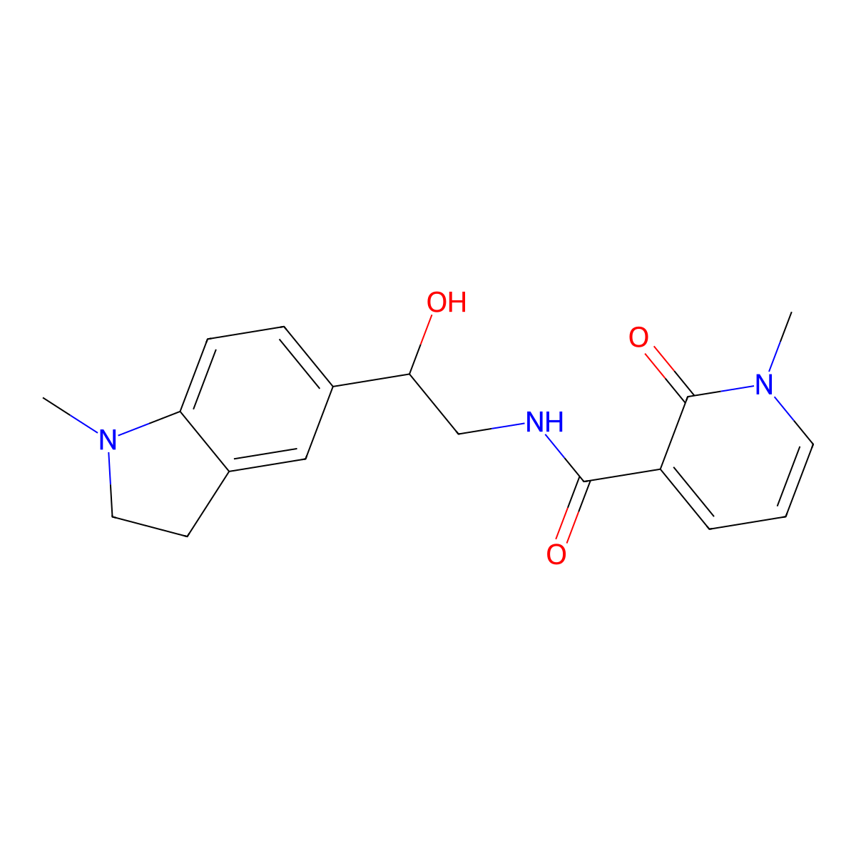 N-(2-hydroxy-2-(1-methylindolin-5-yl)ethyl)-1-methyl-2-oxo-1,2-dihydropyridine-3-carboxamide molecular structure, CAS 1705037-06-4