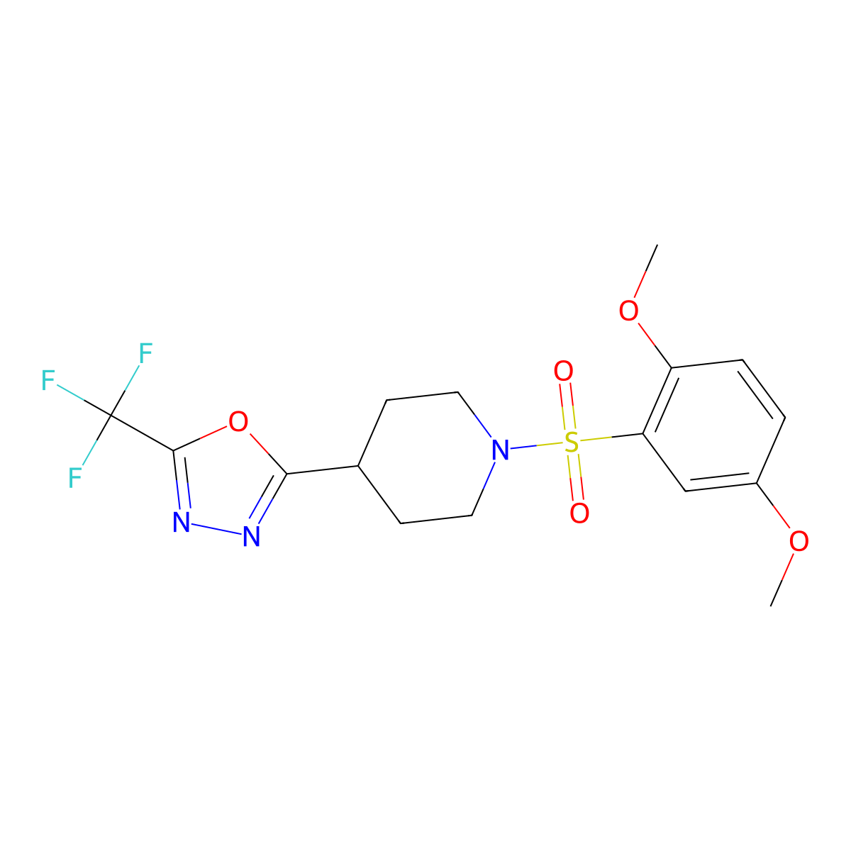 1-(2,5-Dimethoxybenzenesulfonyl)-4-[5-(trifluoromethyl)-1,3,4-oxadiazol-2-yl]piperidine molecular structure, CAS 1705037-47-3