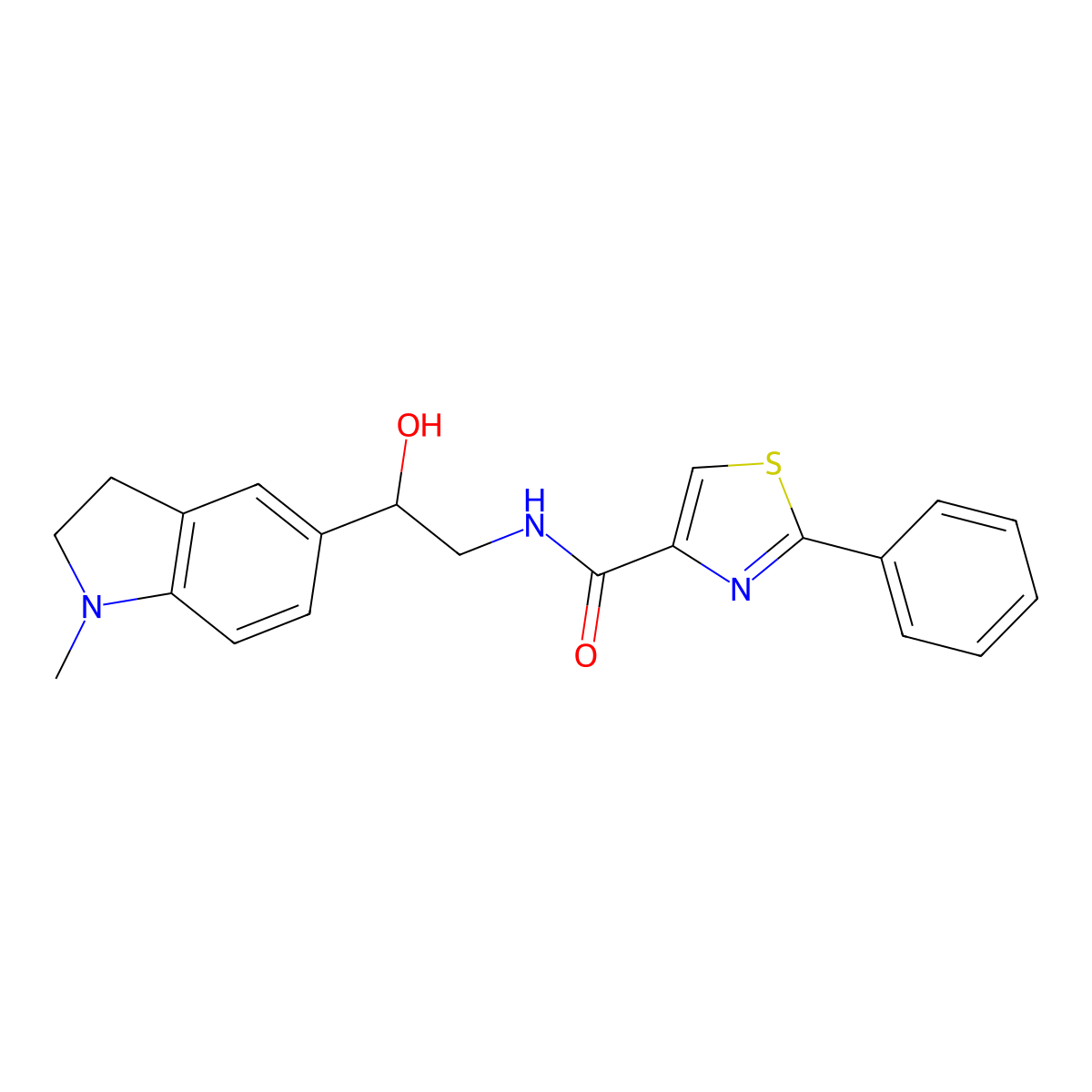 N-(2-hydroxy-2-(1-methylindolin-5-yl)ethyl)-2-phenylthiazole-4-carboxamide molecular structure, CAS 1705037-49-5