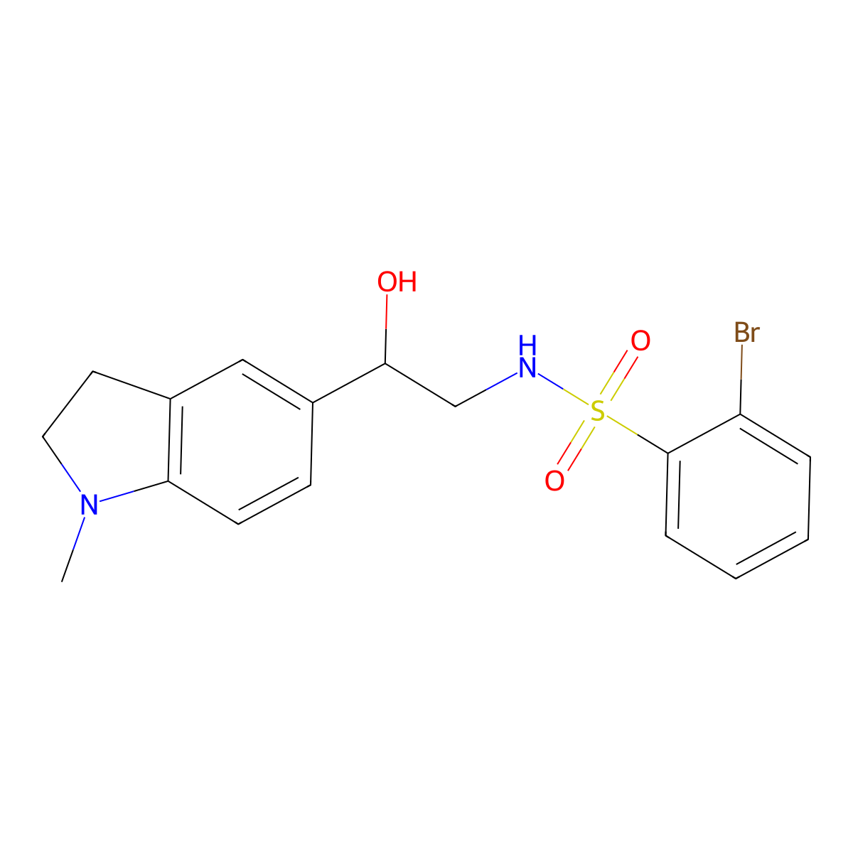 2-bromo-N-(2-hydroxy-2-(1-methylindolin-5-yl)ethyl)benzenesulfonamide molecular structure, CAS 1705038-10-3