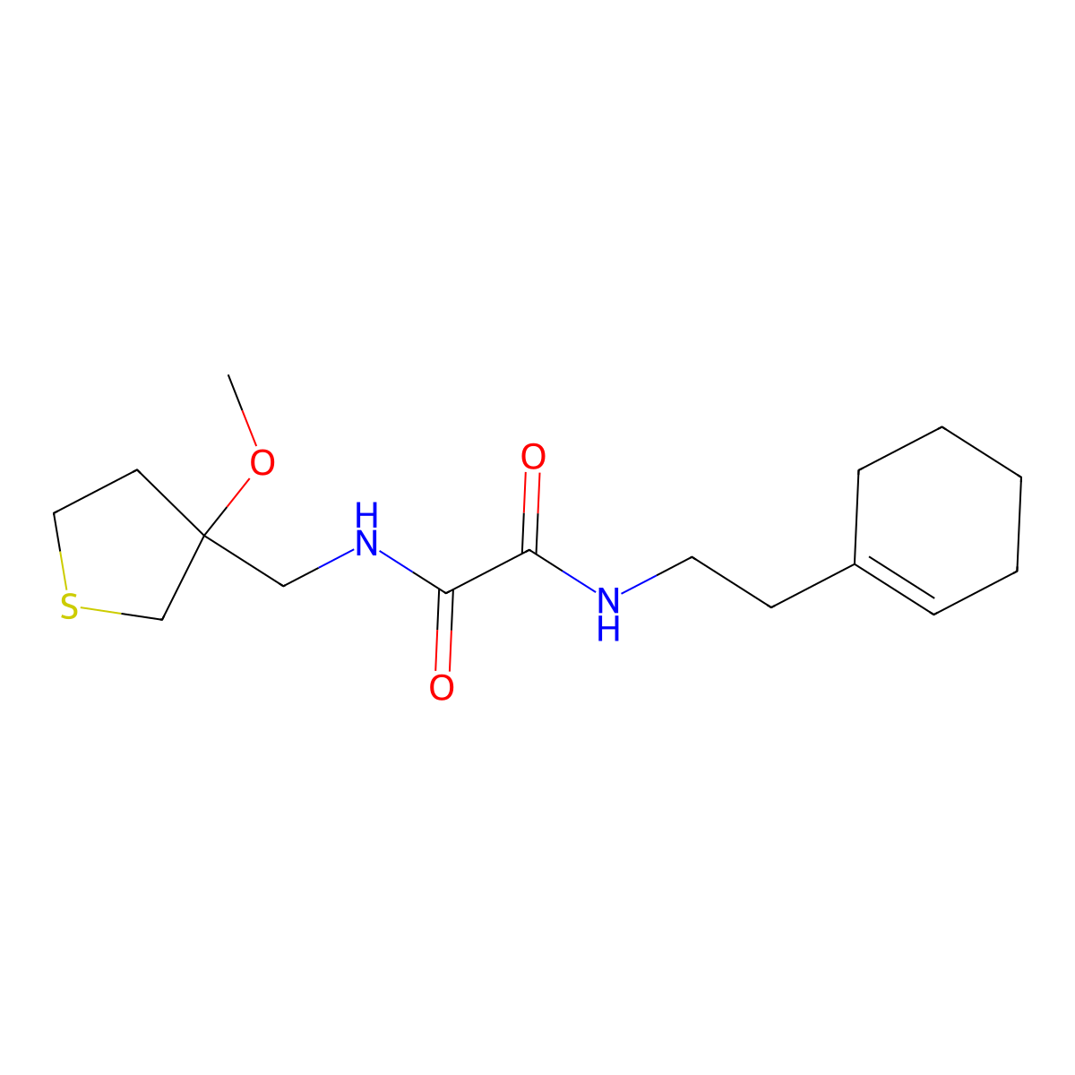 N1-(2-(cyclohex-1-en-1-yl)ethyl)-N2-((3-methoxytetrahydrothiophen-3-yl)methyl)oxalamide molecular structure, CAS 1705042-65-4