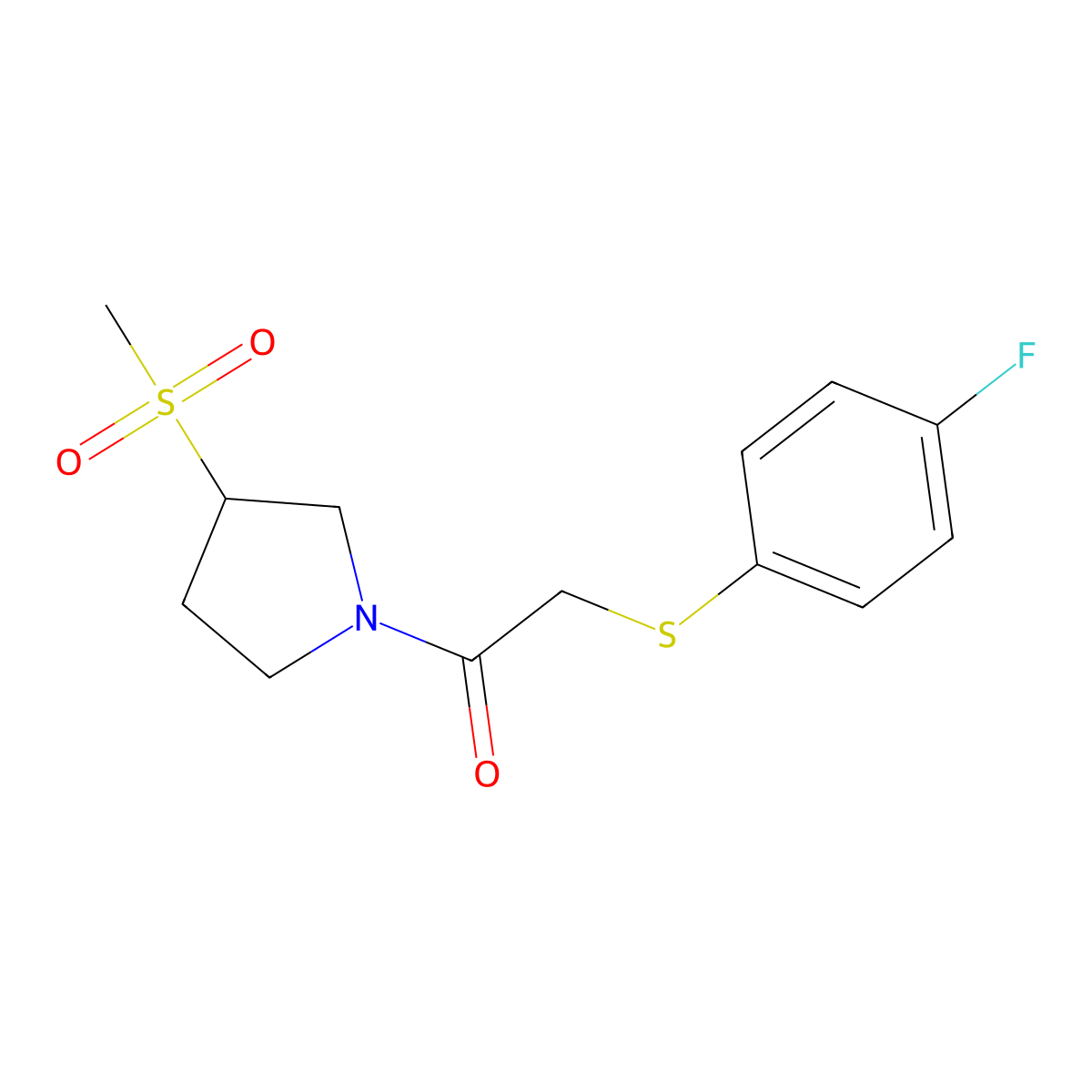 2-((4-Fluorophenyl)thio)-1-(3-(methylsulfonyl)pyrrolidin-1-yl)ethanone molecular structure, CAS 1705043-24-8