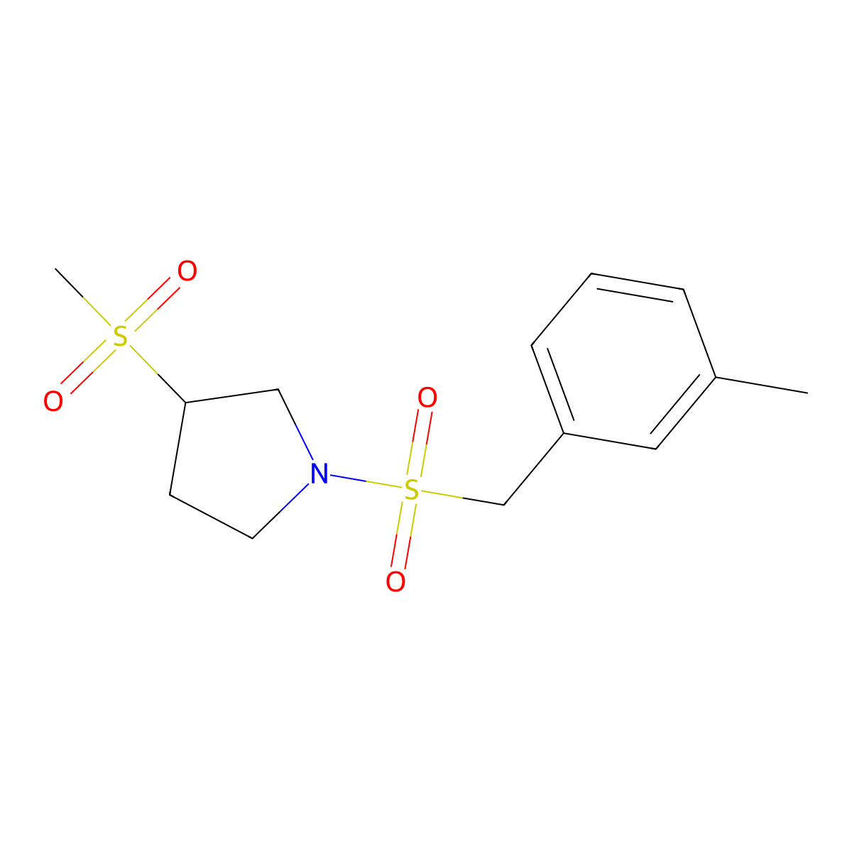 1-((3-Methylbenzyl)sulfonyl)-3-(methylsulfonyl)pyrrolidine molecular structure, CAS 1705043-43-1