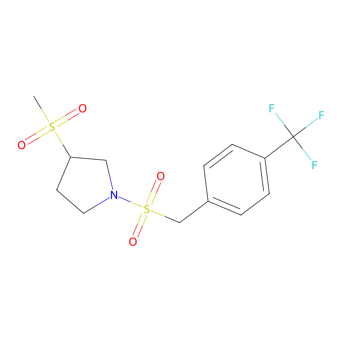3-(Methylsulfonyl)-1-((4-(trifluoromethyl)benzyl)sulfonyl)pyrrolidine molecular structure, CAS 1705043-62-4