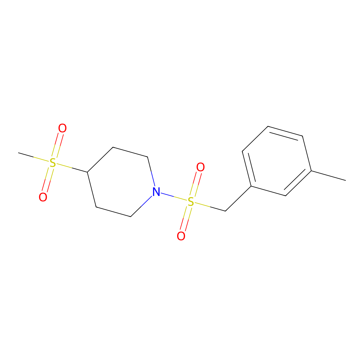 1-((3-Methylbenzyl)sulfonyl)-4-(methylsulfonyl)piperidine molecular structure, CAS 1705045-88-0