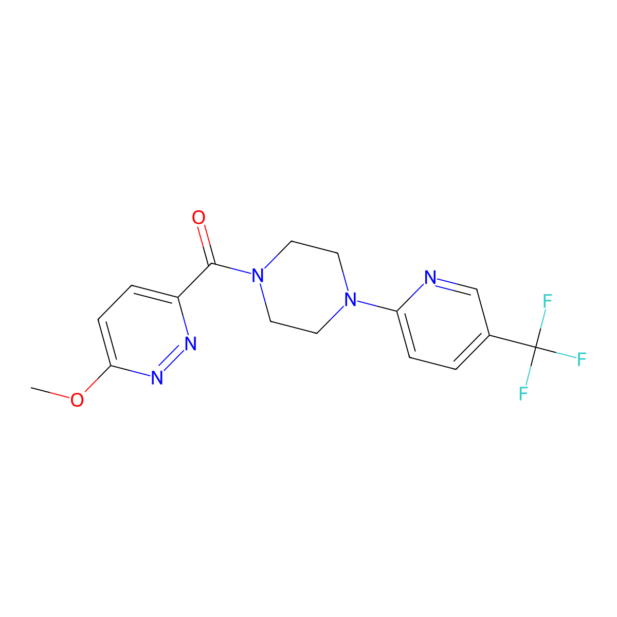 3-Methoxy-6-{4-[5-(trifluoromethyl)pyridin-2-yl]piperazine-1-carbonyl}pyridazine molecular structure, CAS 1705046-45-2