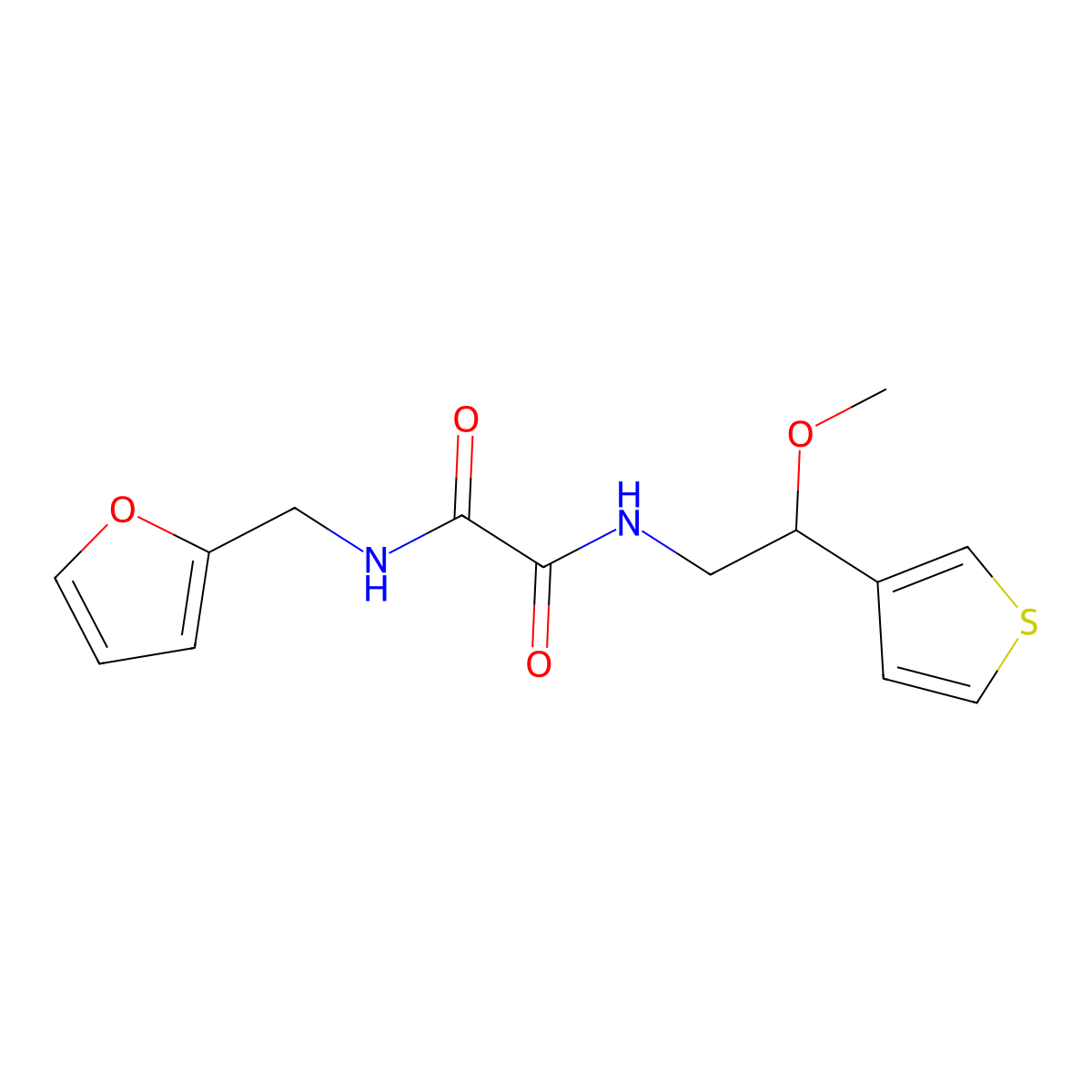 N1-(furan-2-ylmethyl)-N2-(2-methoxy-2-(thiophen-3-yl)ethyl)oxalamide molecular structure, CAS 1705046-75-8
