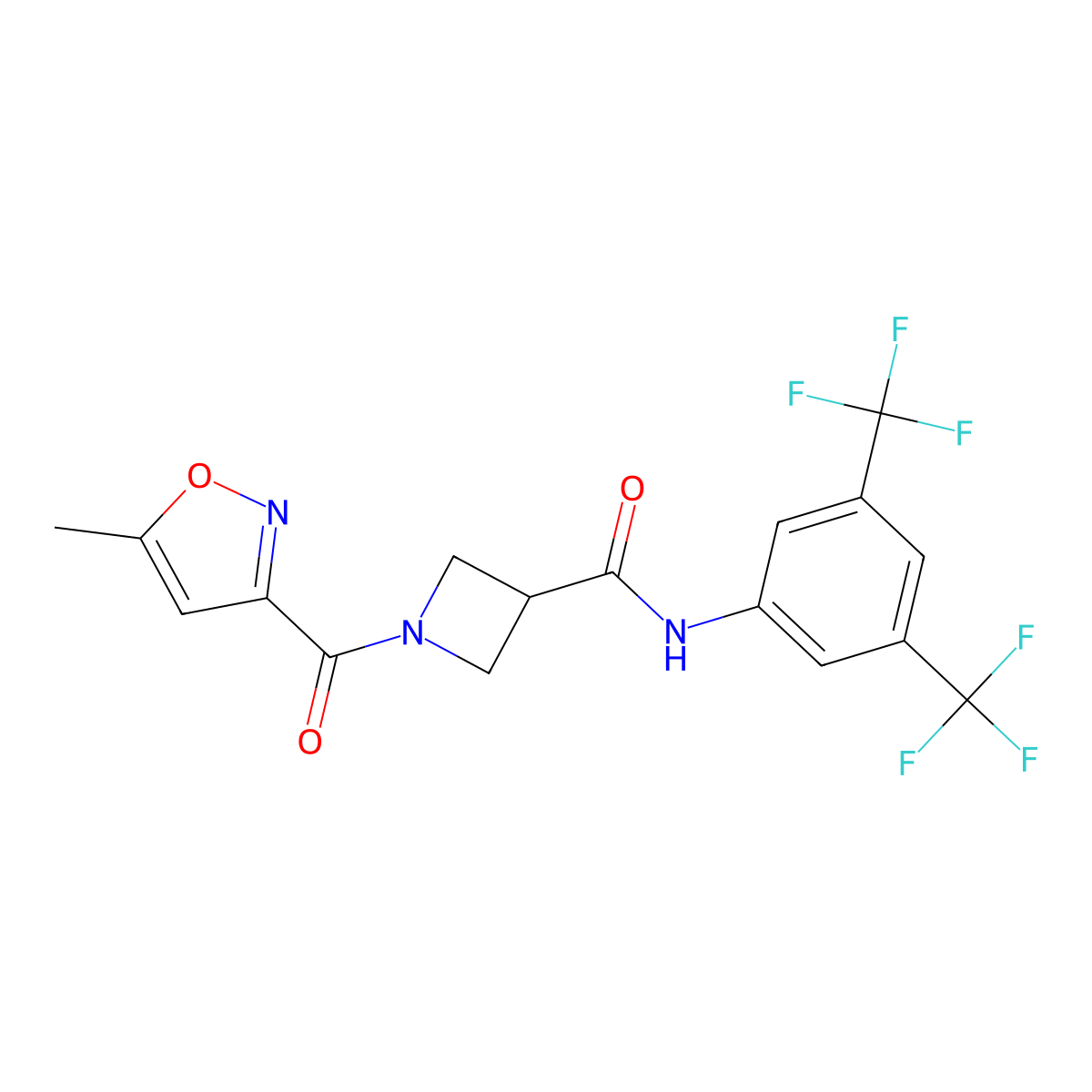 N-(3,5-bis(trifluoromethyl)phenyl)-1-(5-methylisoxazole-3-carbonyl)azetidine-3-carboxamide molecular structure, CAS 1705048-83-4
