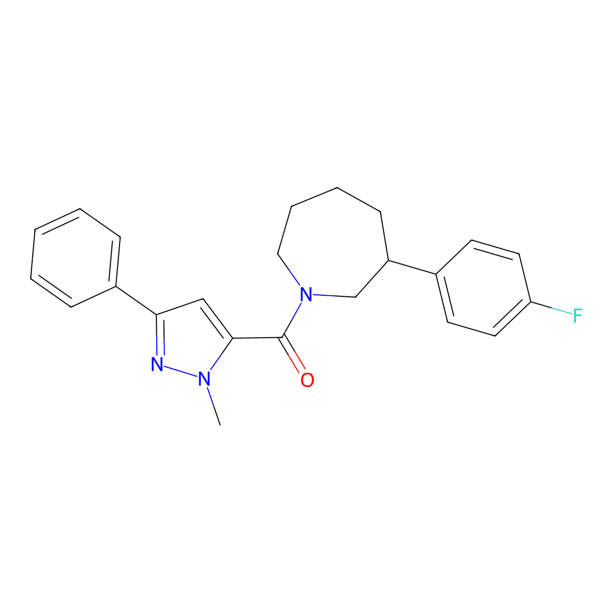 (3-(4-fluorophenyl)azepan-1-yl)(1-methyl-3-phenyl-1H-pyrazol-5-yl)methanone molecular structure, CAS 1705050-89-0