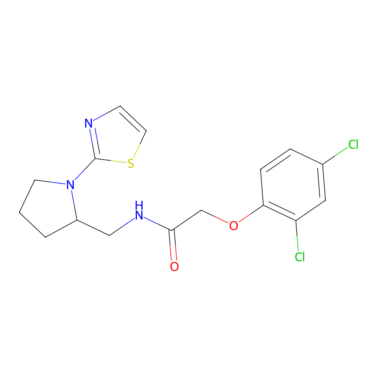 2-(2,4-dichlorophenoxy)-N-((1-(thiazol-2-yl)pyrrolidin-2-yl)methyl)acetamide molecular structure, CAS 1705051-96-2