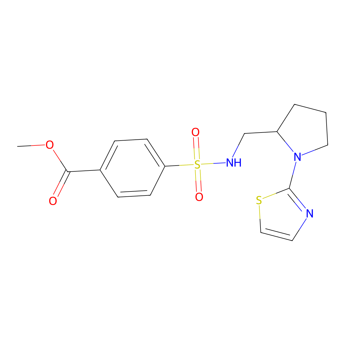 methyl 4-(N-((1-(thiazol-2-yl)pyrrolidin-2-yl)methyl)sulfamoyl)benzoate molecular structure, CAS 1705052-11-4