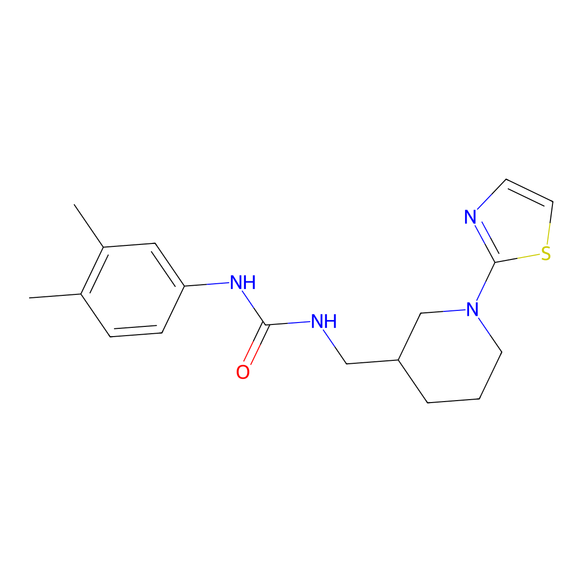 1-(3,4-Dimethylphenyl)-3-((1-(thiazol-2-yl)piperidin-3-yl)methyl)urea molecular structure, CAS 1705054-40-5