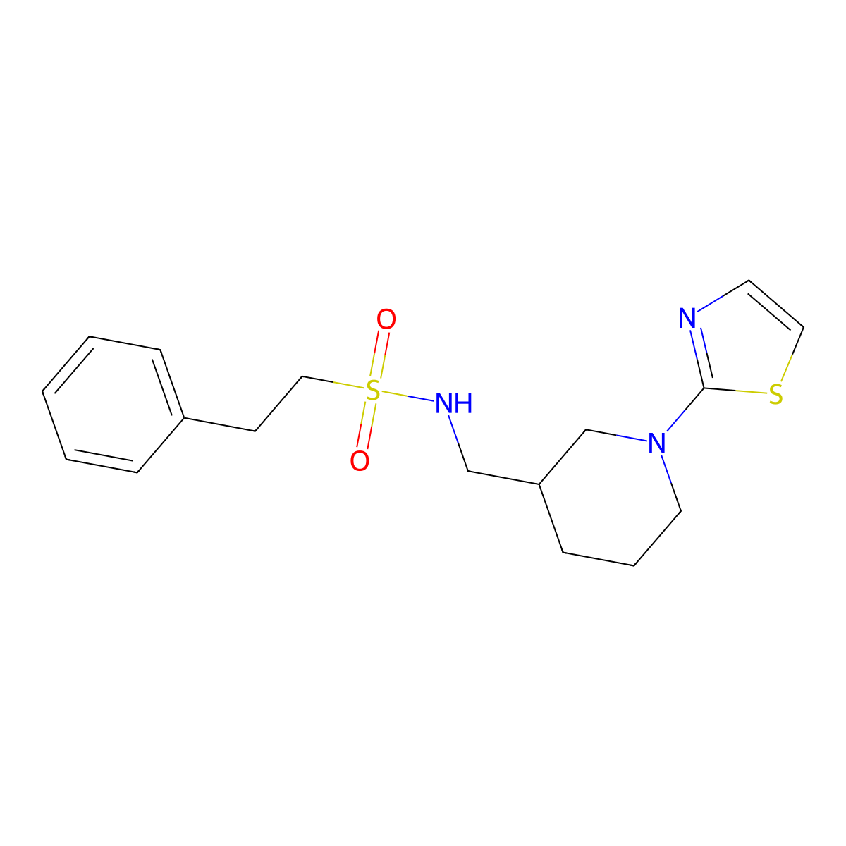 2-phenyl-N-((1-(thiazol-2-yl)piperidin-3-yl)methyl)ethanesulfonamide molecular structure, CAS 1705054-44-9