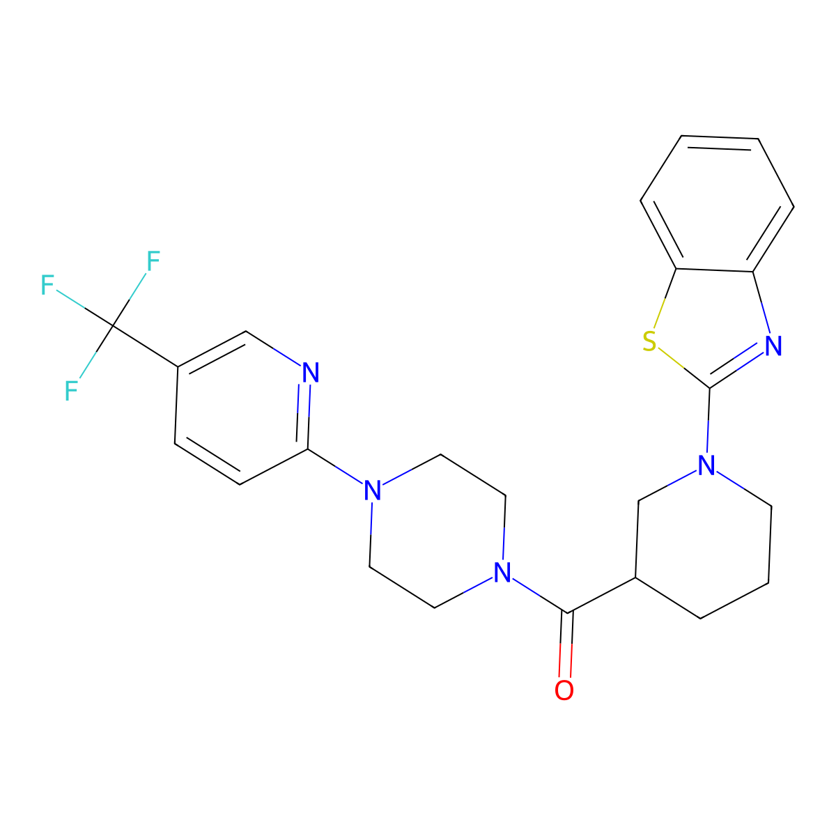 (1-(Benzo[d]thiazol-2-yl)piperidin-3-yl)(4-(5-(trifluoromethyl)pyridin-2-yl)piperazin-1-yl)methanone molecular structure, CAS 1705060-68-9