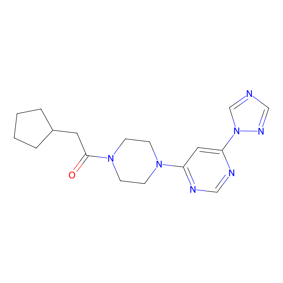 1-(4-(6-(1H-1,2,4-triazol-1-yl)pyrimidin-4-yl)piperazin-1-yl)-2-cyclopentylethanone molecular structure, CAS 1705061-73-9