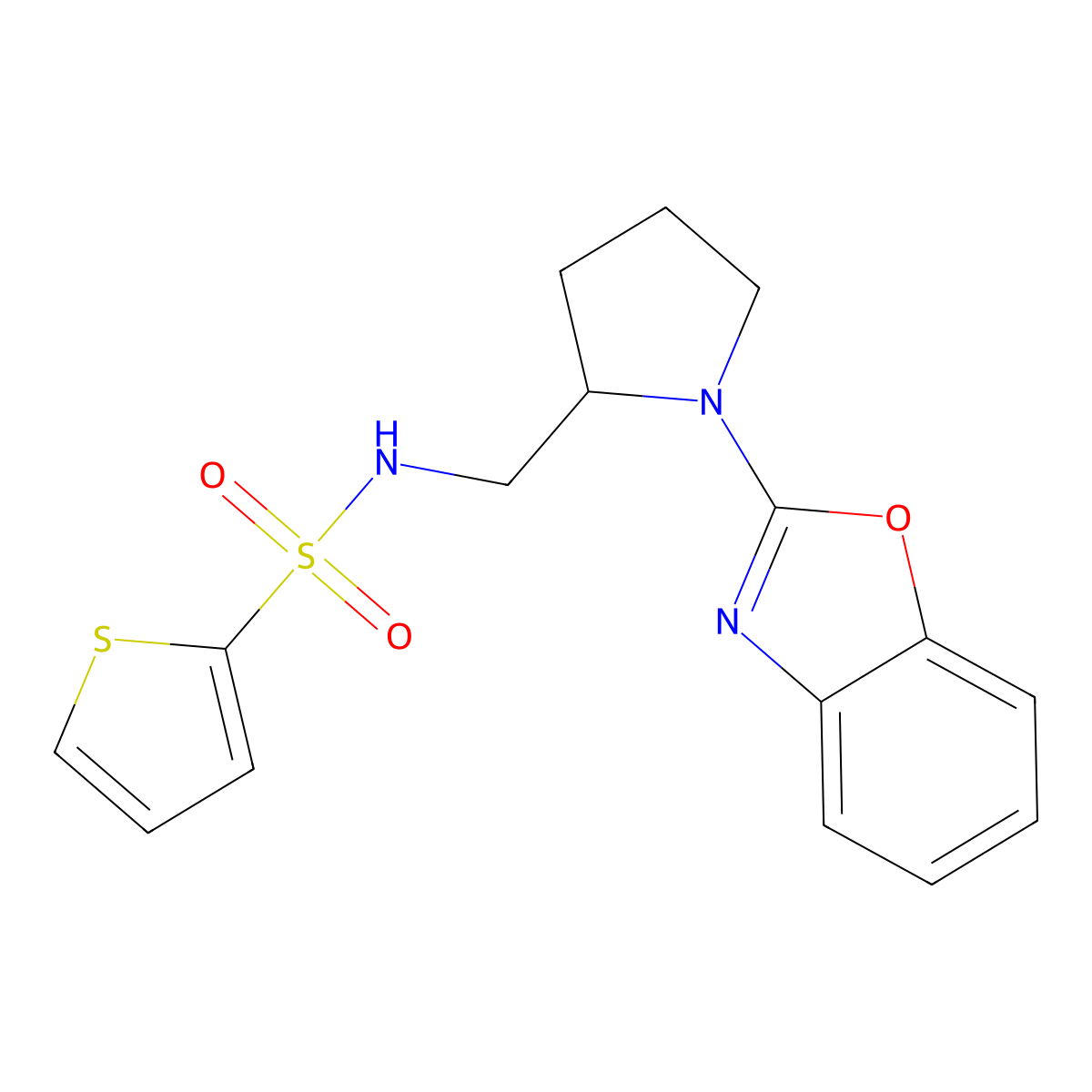 N-((1-(benzo[d]oxazol-2-yl)pyrrolidin-2-yl)methyl)thiophene-2-sulfonamide molecular structure, CAS 1705061-95-5