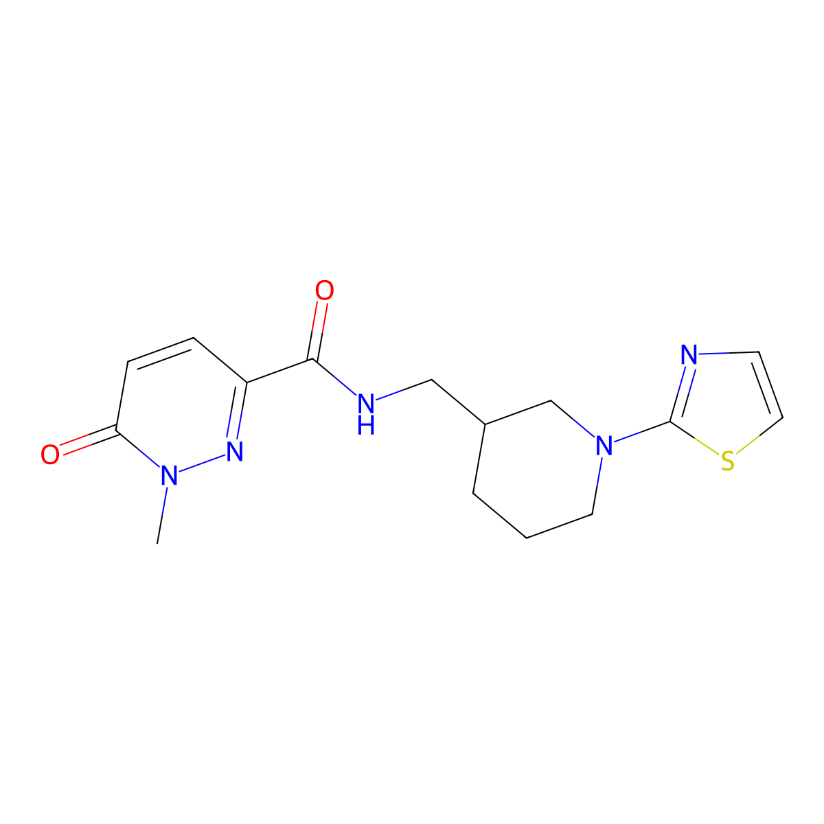 1-methyl-6-oxo-N-((1-(thiazol-2-yl)piperidin-3-yl)methyl)-1,6-dihydropyridazine-3-carboxamide molecular structure, CAS 1705062-01-6