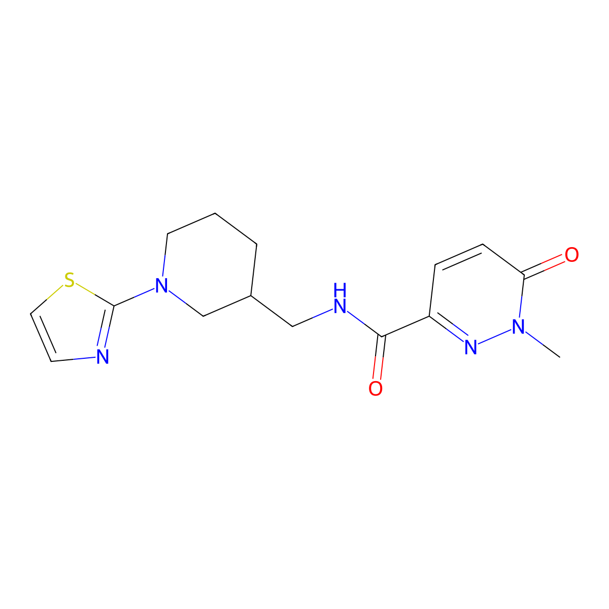 1-methyl-6-oxo-N-((1-(thiazol-2-yl)piperidin-3-yl)methyl)-1,6-dihydropyridazine-3-carboxamide molecular structure, CAS 1705062-01-6