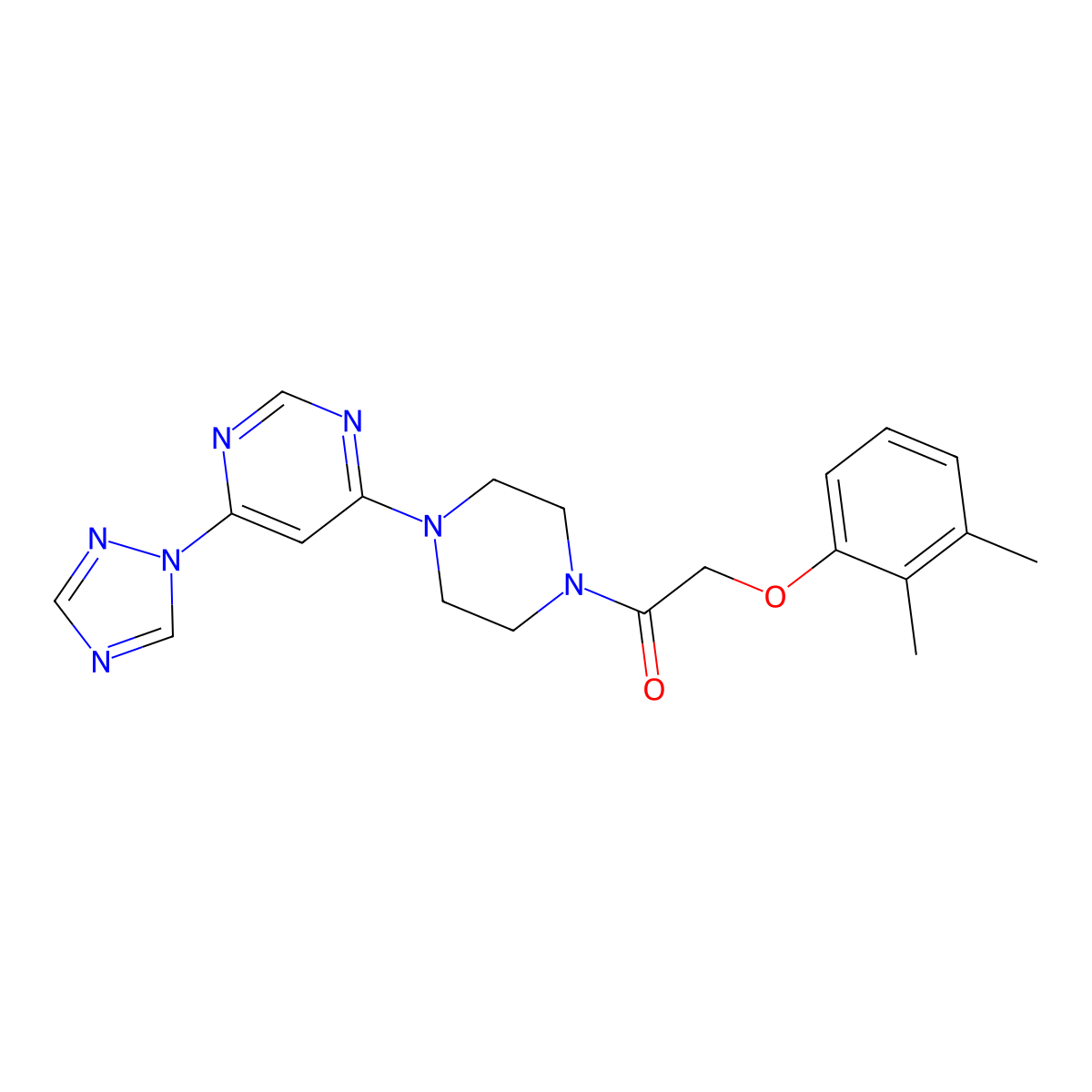 1-(4-(6-(1H-1,2,4-triazol-1-yl)pyrimidin-4-yl)piperazin-1-yl)-2-(2,3-dimethylphenoxy)ethanone molecular structure, CAS 1705062-05-0