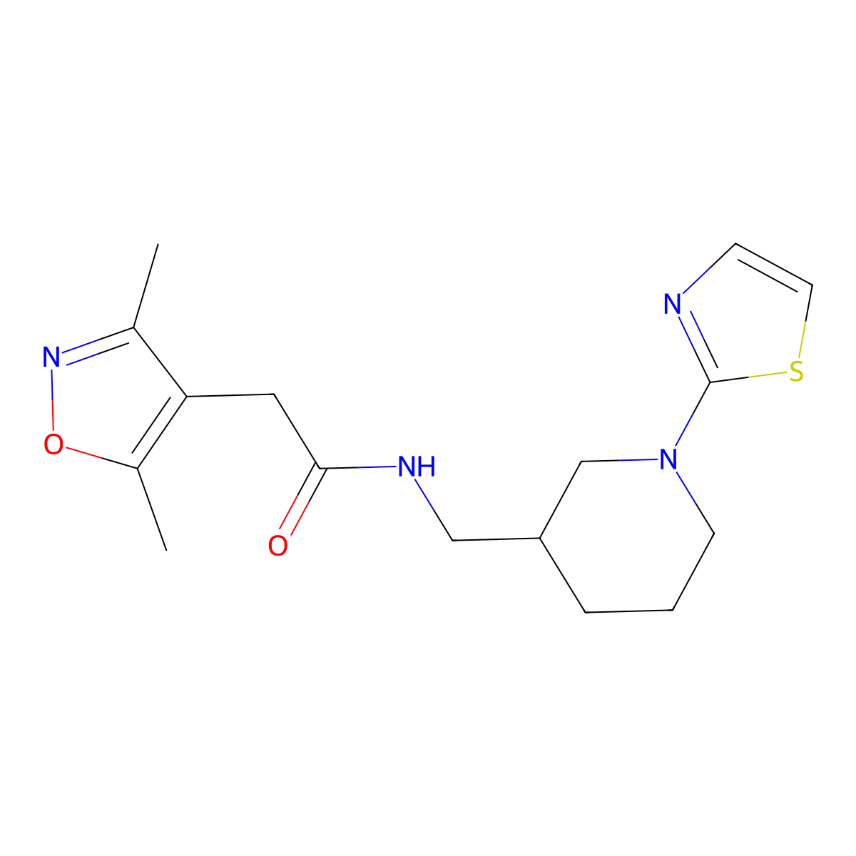 2-(3,5-dimethylisoxazol-4-yl)-N-((1-(thiazol-2-yl)piperidin-3-yl)methyl)acetamide molecular structure, CAS 1705062-20-9
