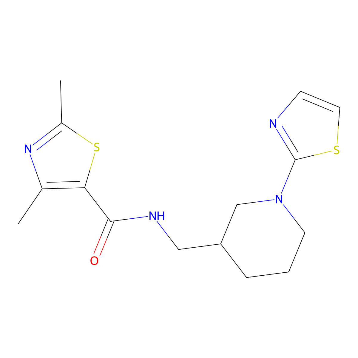 2,4-dimethyl-N-((1-(thiazol-2-yl)piperidin-3-yl)methyl)thiazole-5-carboxamide molecular structure, CAS 1705062-32-3