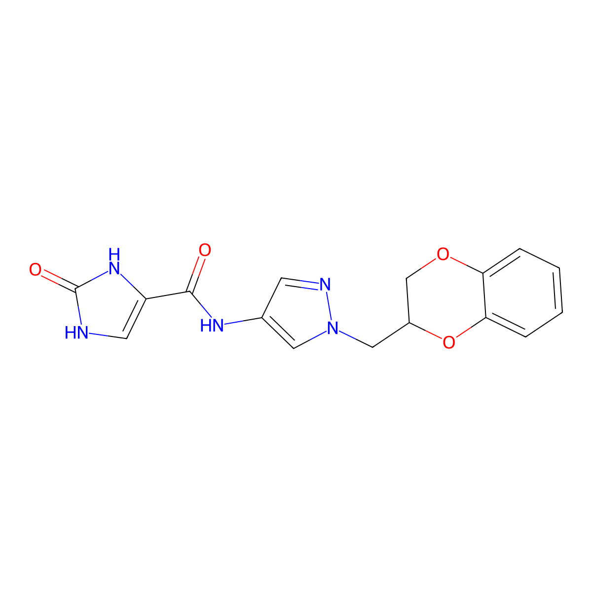 N-(1-((2,3-dihydrobenzo[b][1,4]dioxin-2-yl)methyl)-1H-pyrazol-4-yl)-2-oxo-2,3-dihydro-1H-imidazole-4-carboxamide molecular structure, CAS 1705064-95-4