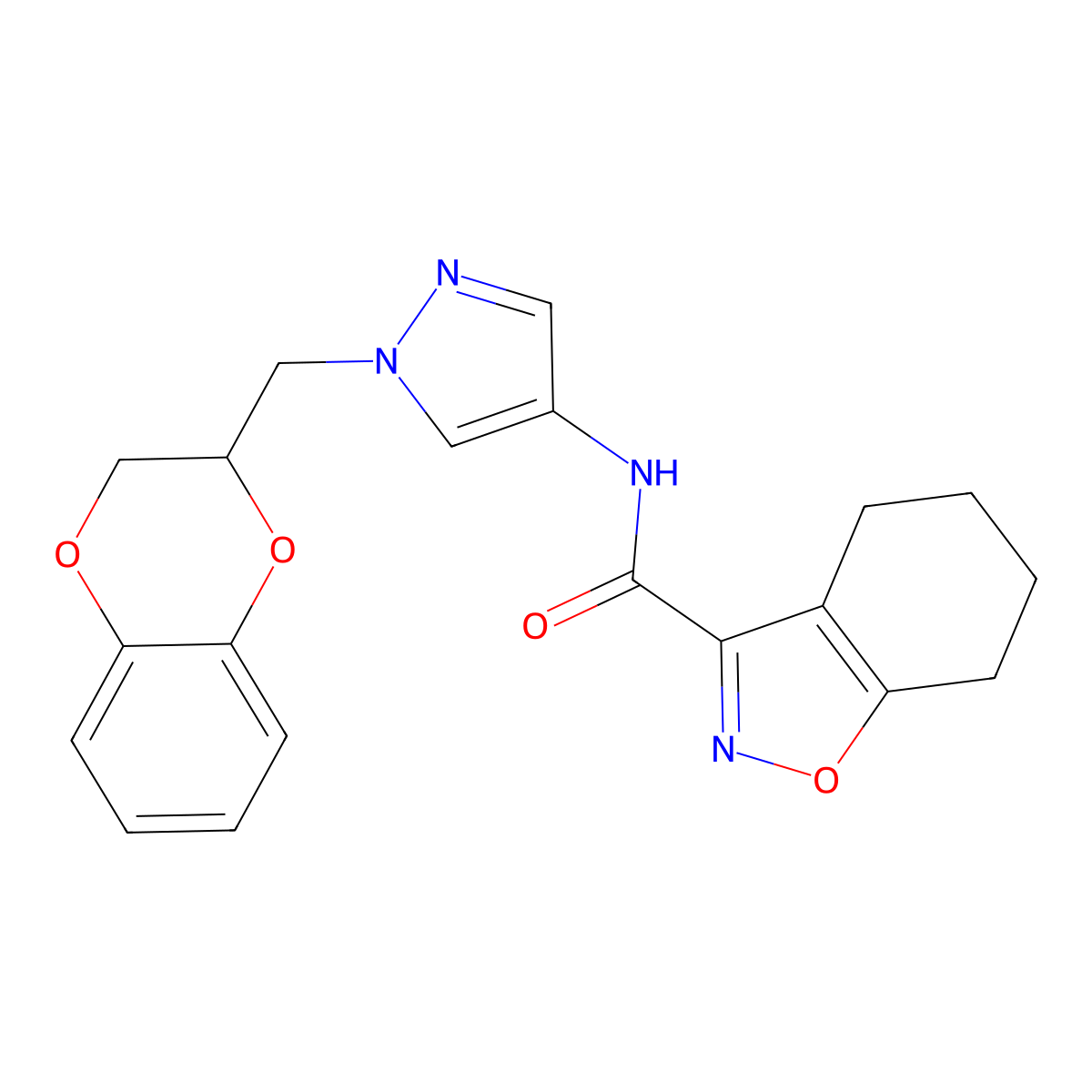 N-(1-((2,3-dihydrobenzo[b][1,4]dioxin-2-yl)methyl)-1H-pyrazol-4-yl)-4,5,6,7-tetrahydrobenzo[d]isoxazole-3-carboxamide molecular structure, CAS 1705065-03-7