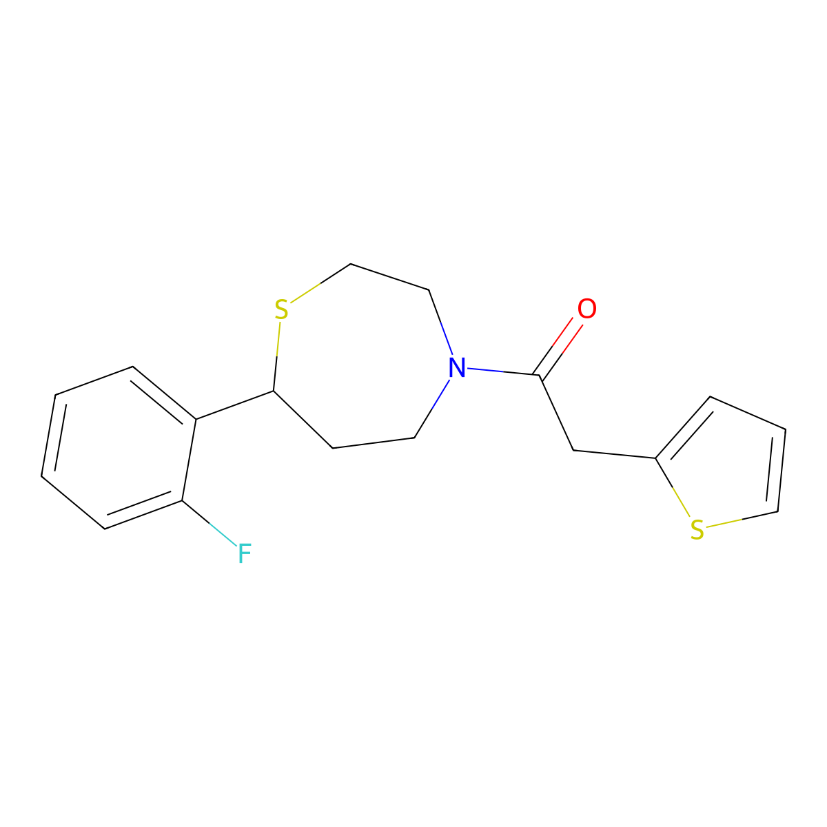 1-(7-(2-Fluorophenyl)-1,4-thiazepan-4-yl)-2-(thiophen-2-yl)ethanone molecular structure, CAS 1705066-32-5