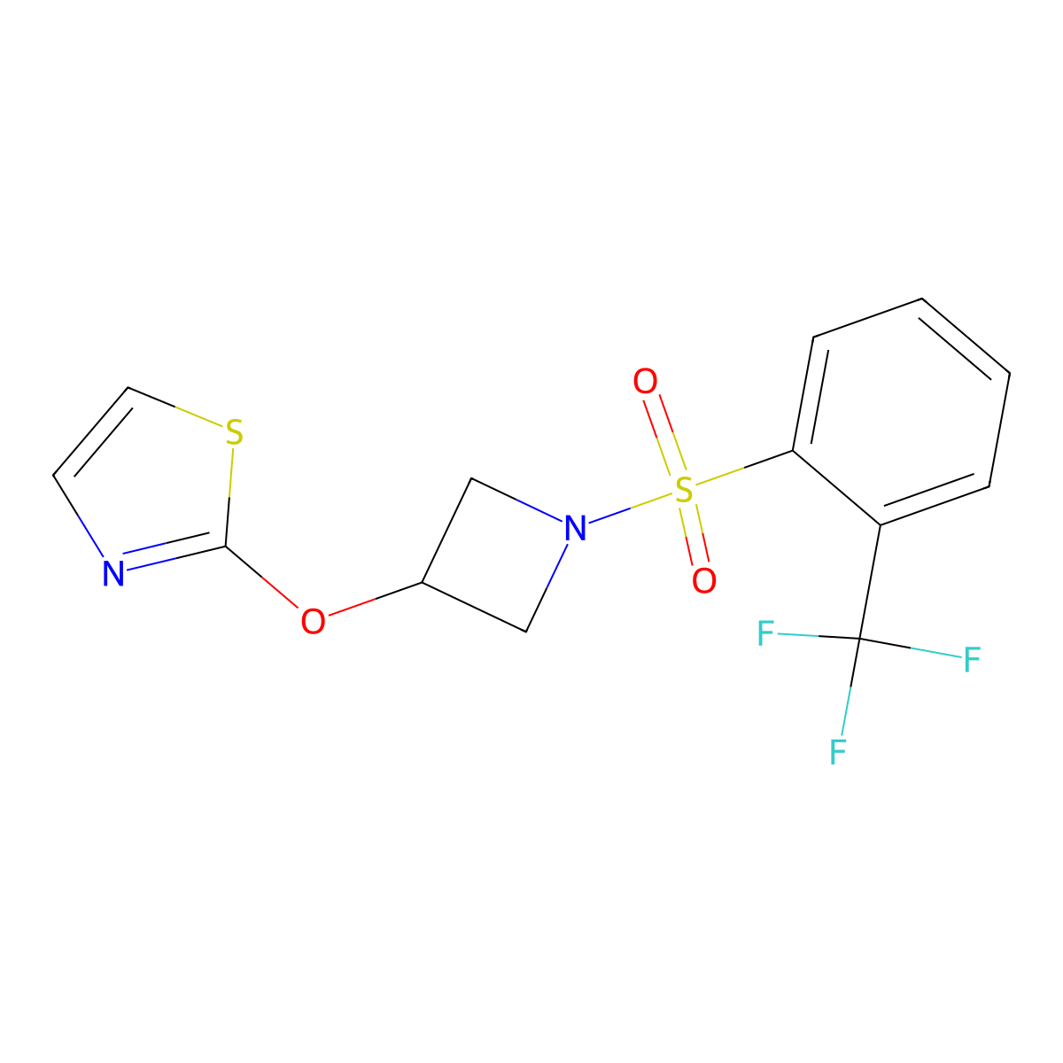 2-((1-((2-(Trifluoromethyl)phenyl)sulfonyl)azetidin-3-yl)oxy)thiazole molecular structure, CAS 1705066-58-5