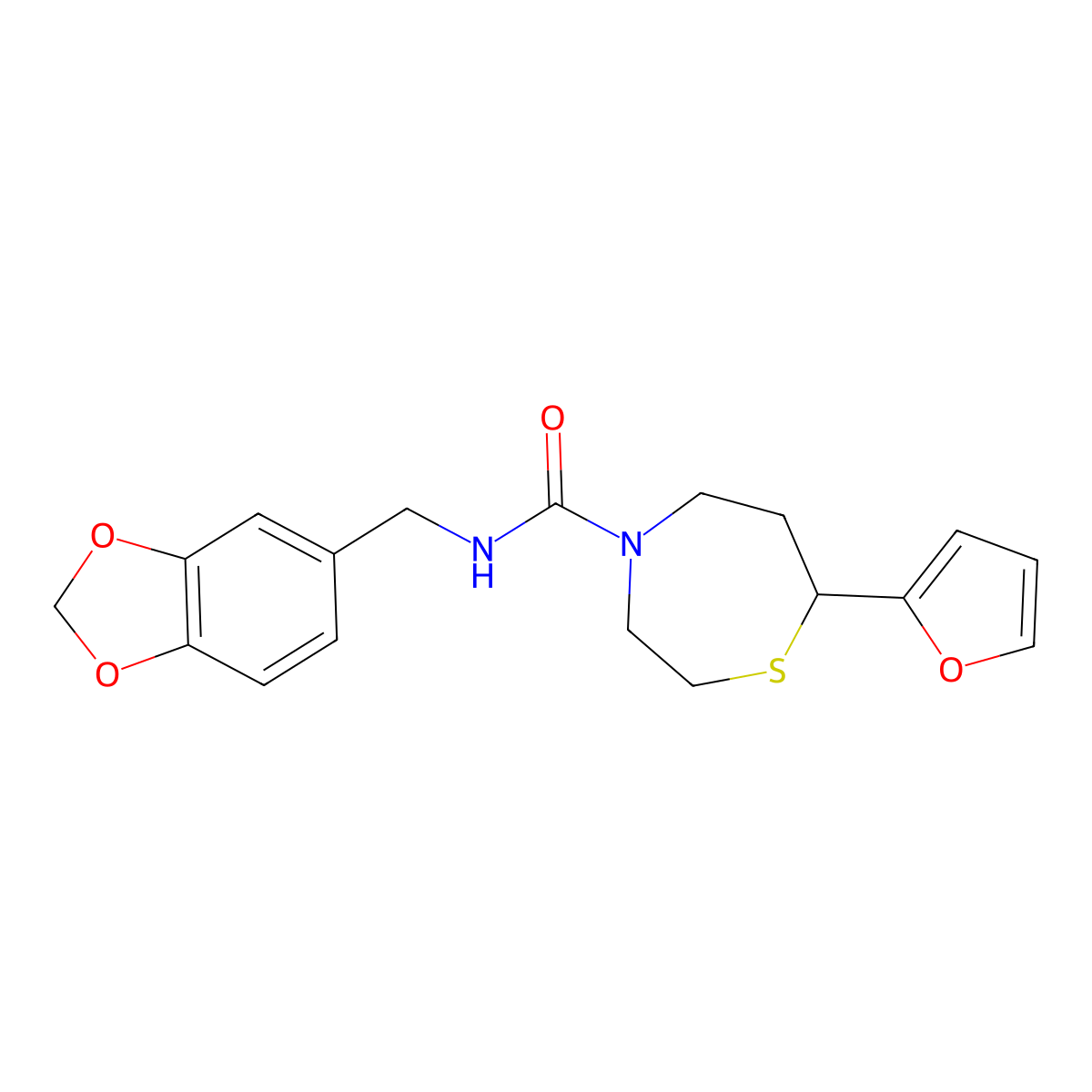 N-(benzo[d][1,3]dioxol-5-ylmethyl)-7-(furan-2-yl)-1,4-thiazepane-4-carboxamide molecular structure, CAS 1705067-62-4
