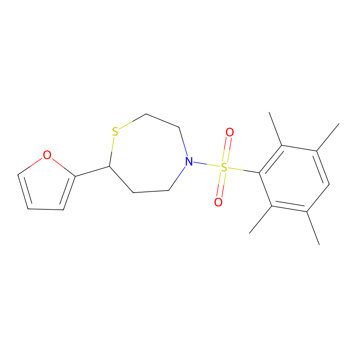 7-(Furan-2-yl)-4-((2,3,5,6-tetramethylphenyl)sulfonyl)-1,4-thiazepane molecular structure, CAS 1705067-71-5