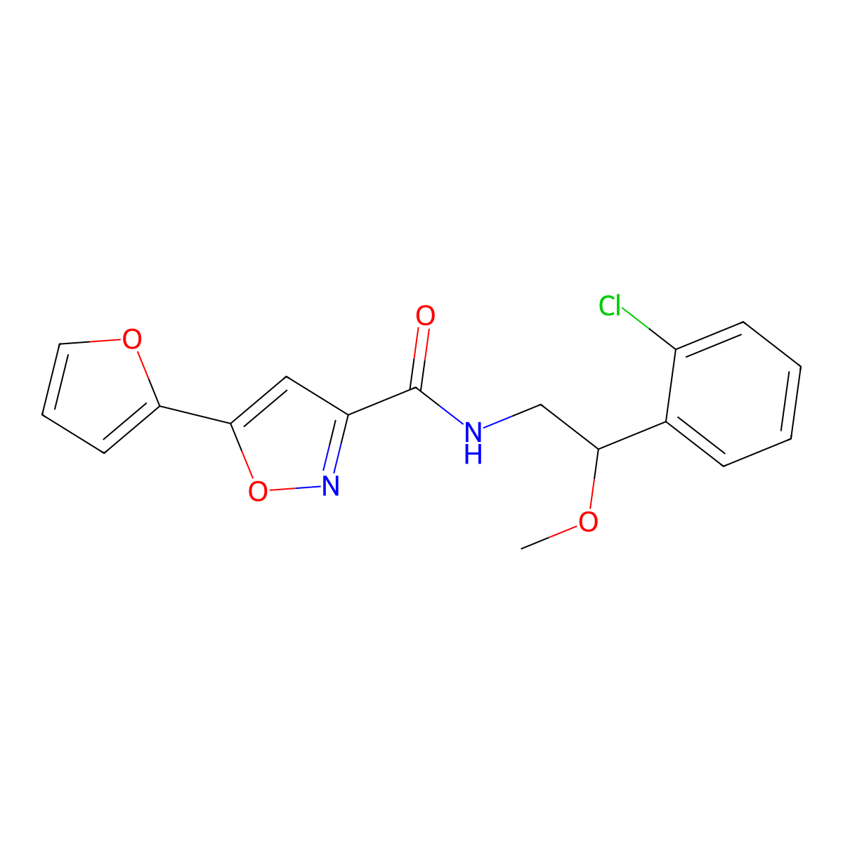 N-(2-(2-chlorophenyl)-2-methoxyethyl)-5-(furan-2-yl)isoxazole-3-carboxamide molecular structure, CAS 1705067-74-8