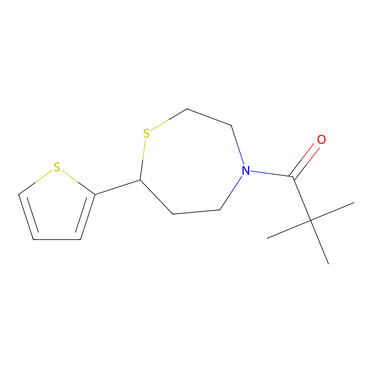 2,2-Dimethyl-1-[7-(thiophen-2-yl)-1,4-thiazepan-4-yl]propan-1-one molecular structure, CAS 1705067-89-5